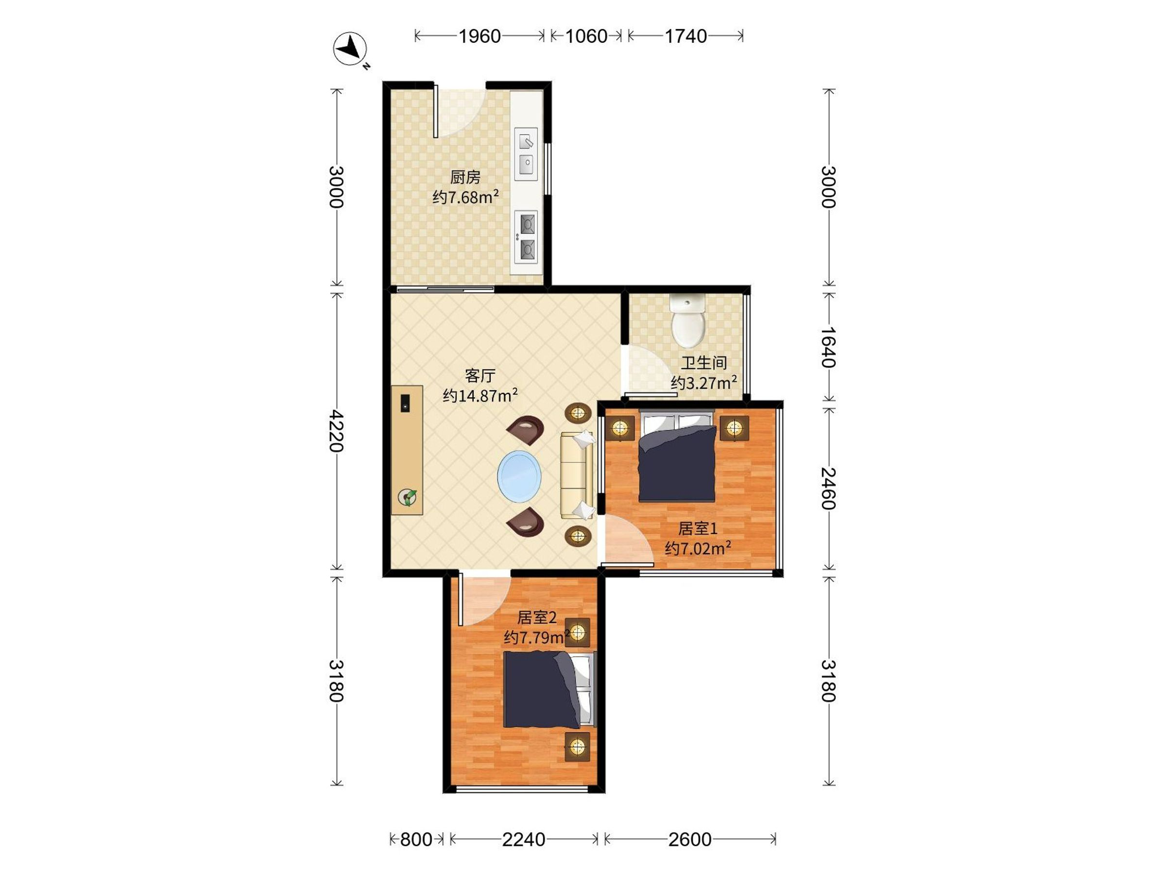 白金酒店公寓 2房1厅1卫 33.93㎡