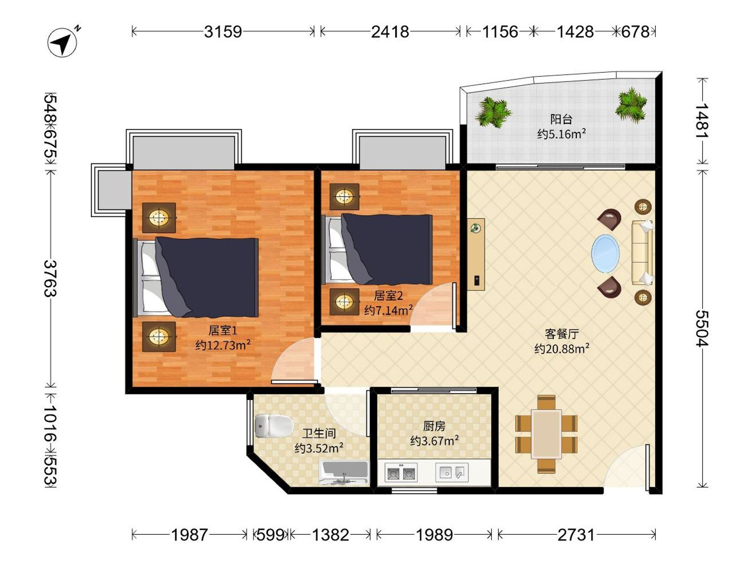 户型稍微有点不方正，通风采光效果好，空间使用率高