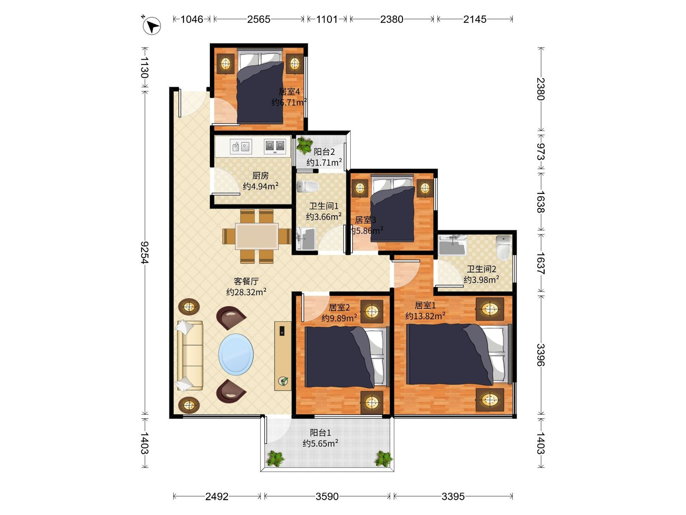 银信中心二期 4房2厅2卫 88.37㎡