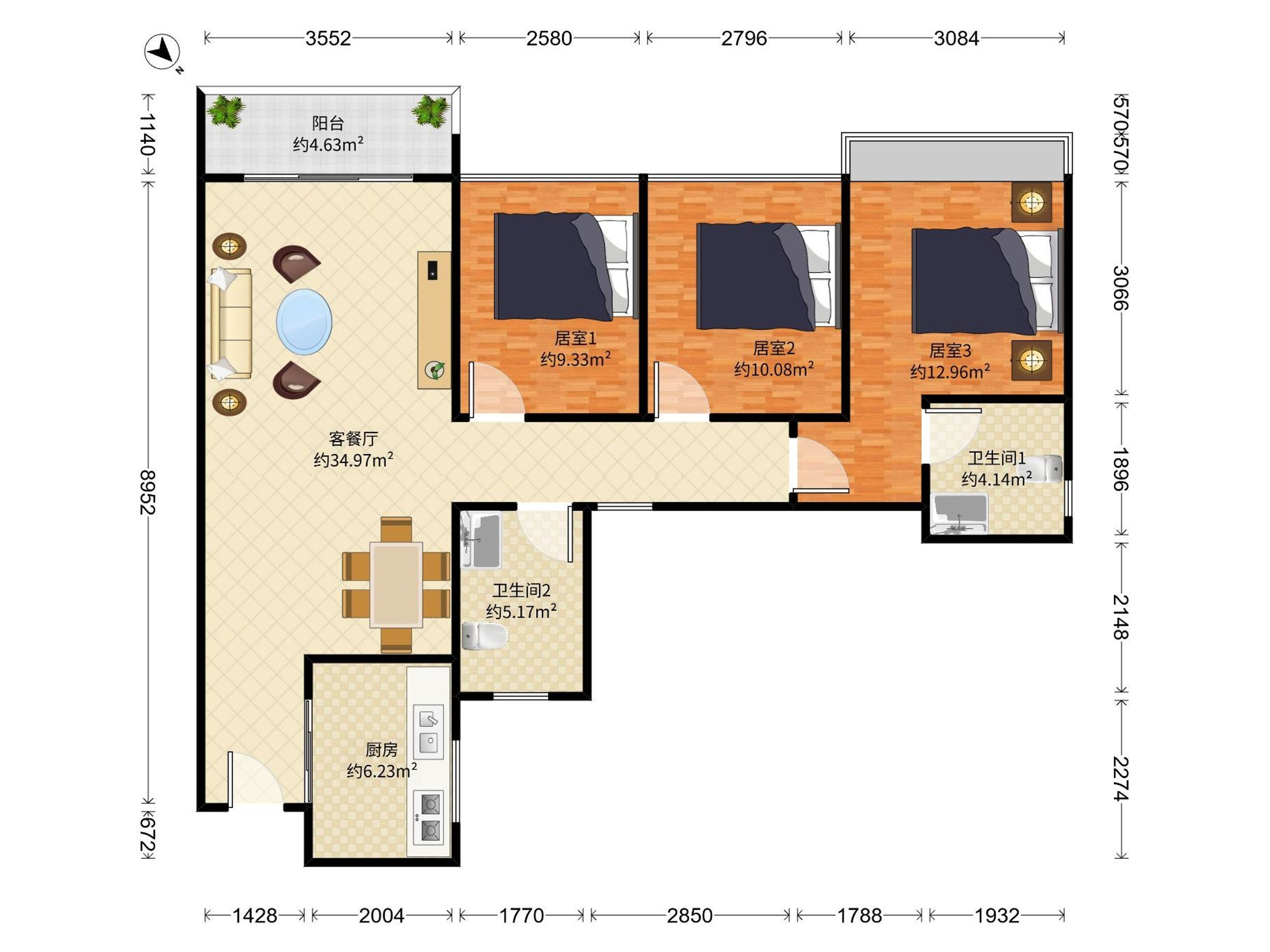 华盛珑悦 3房2厅2卫 109.31㎡