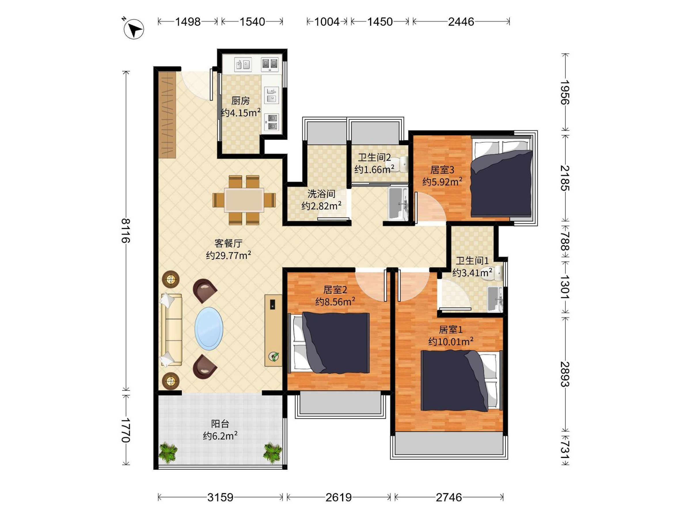 深国际万科和颂轩 3房2厅2卫 102.54㎡