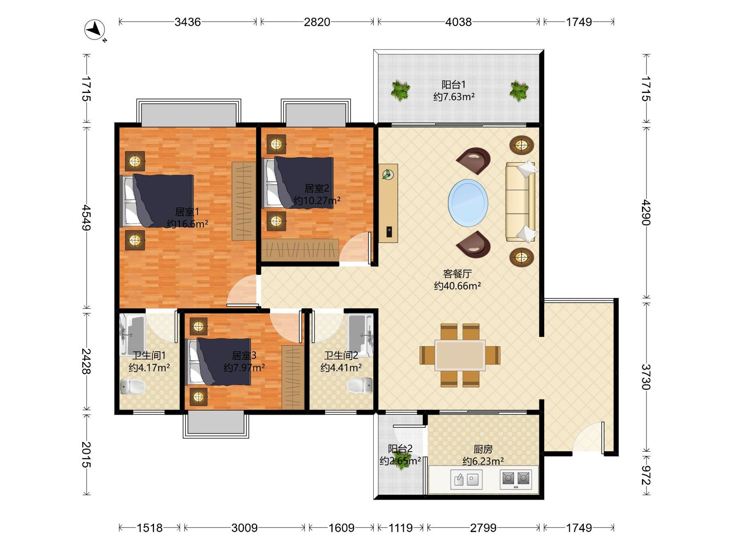 丽港花园 3房2厅2卫 114㎡