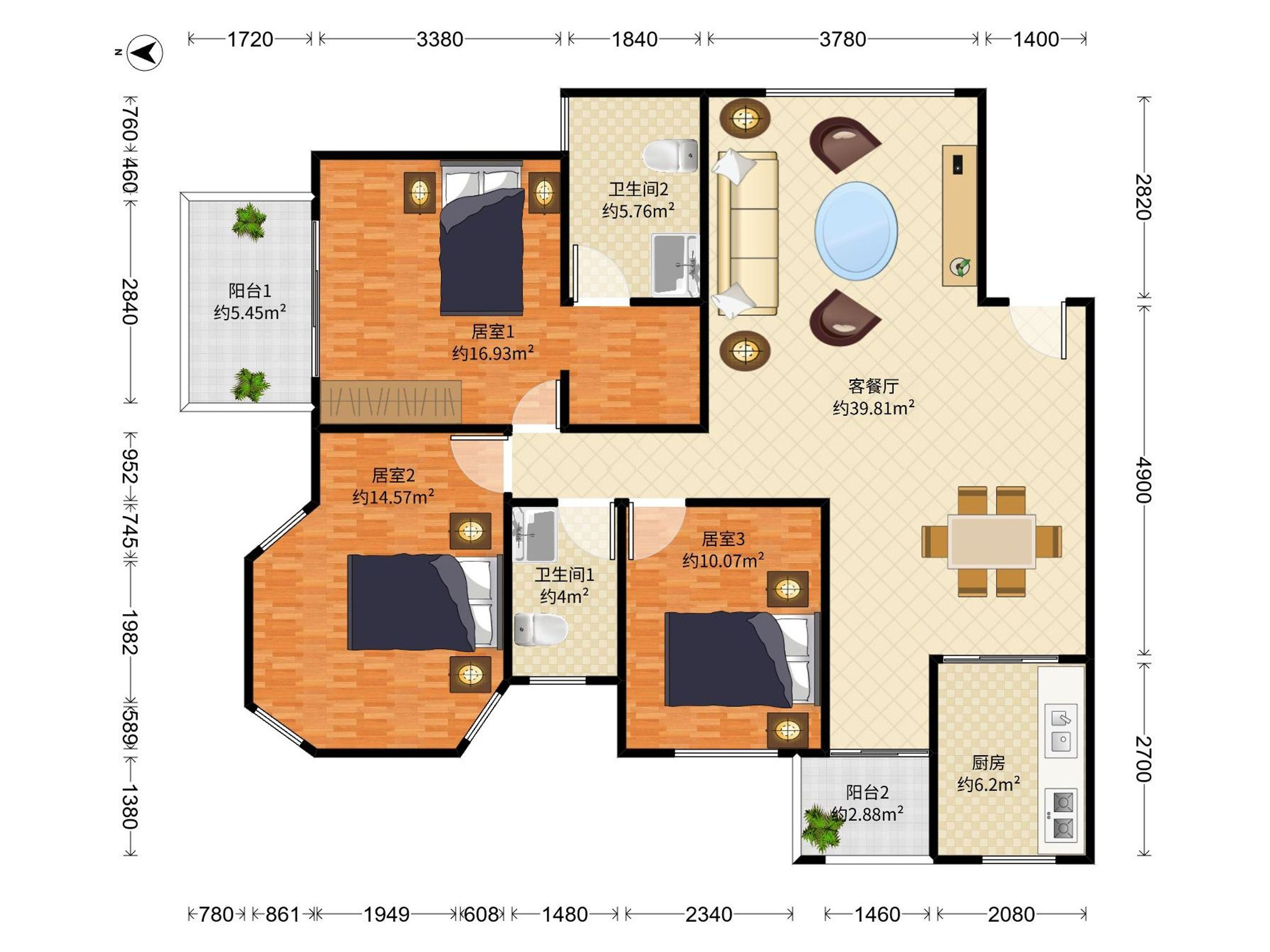 万科四季花城三期 3房2厅2卫 110.64㎡