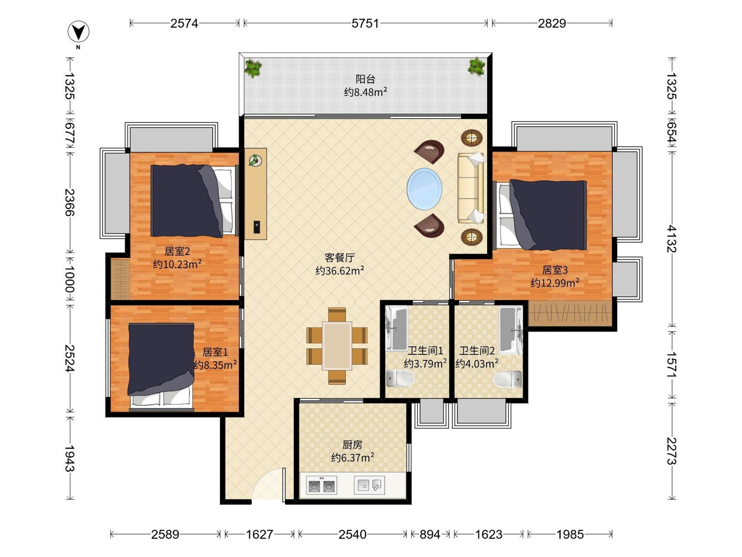 观山海家园 3室2厅2卫1厨1阳 110.0 北