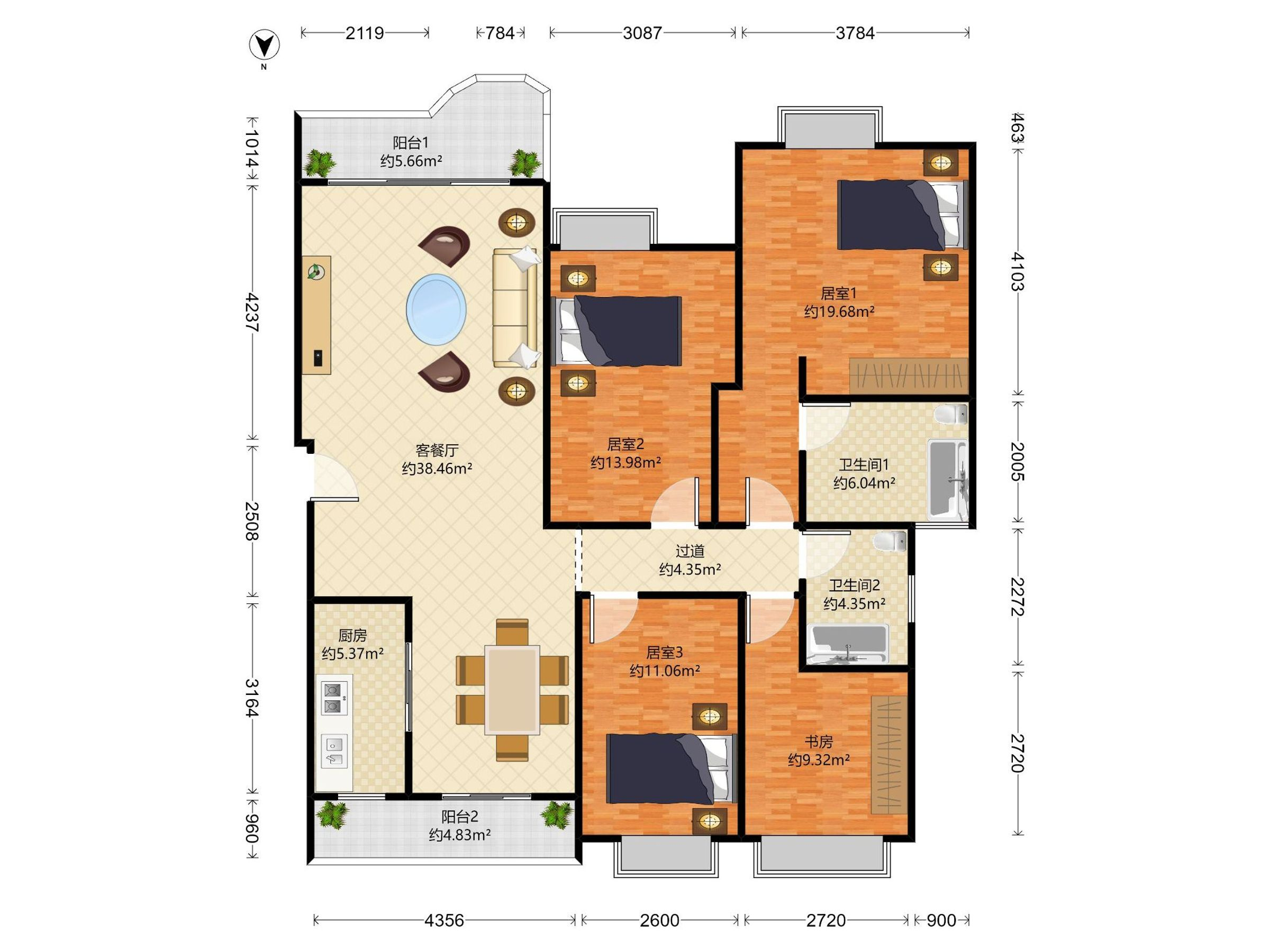 观海台，南北通大四房