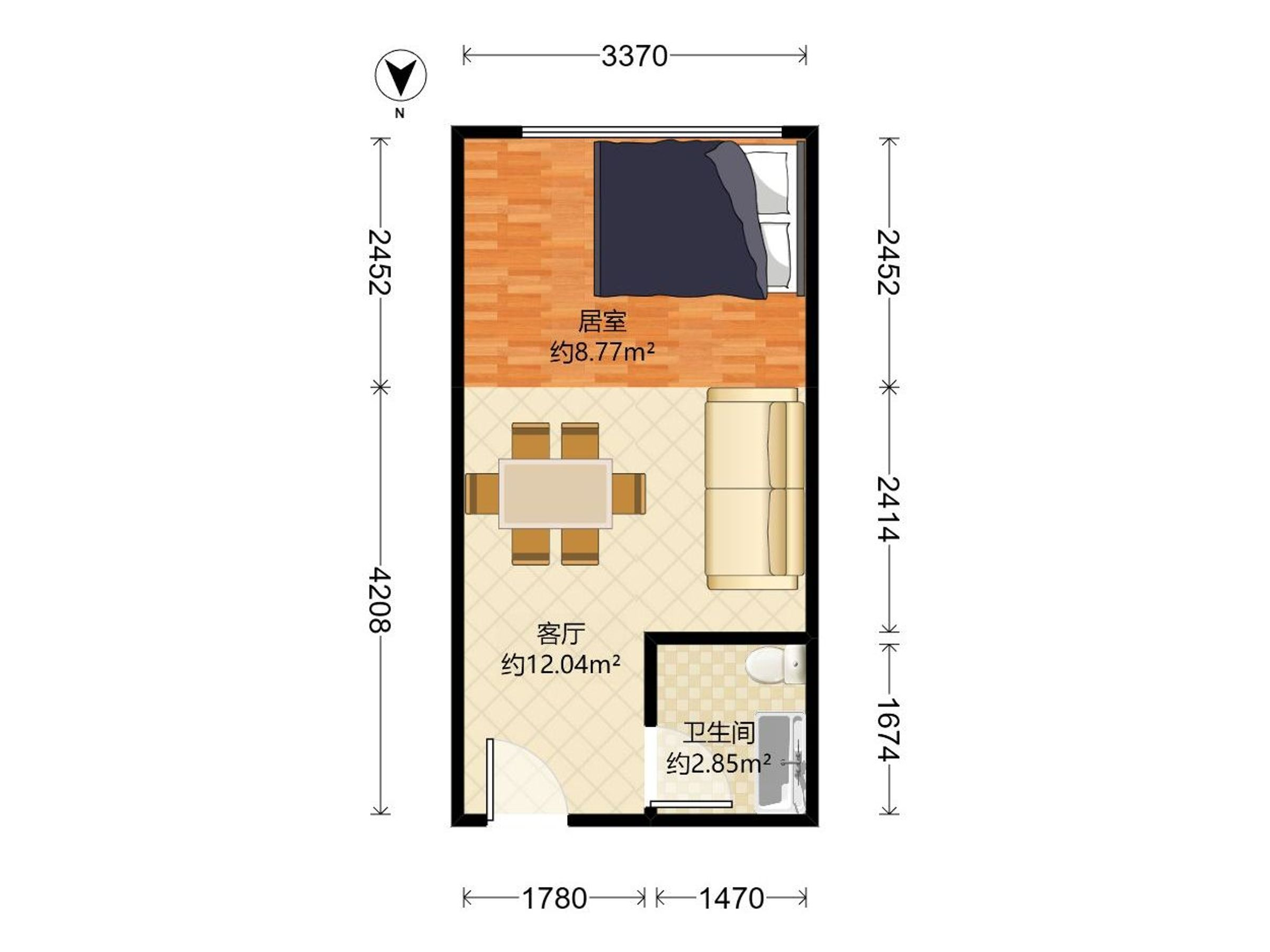 阁林网苑 1房1厅1卫 38.15㎡