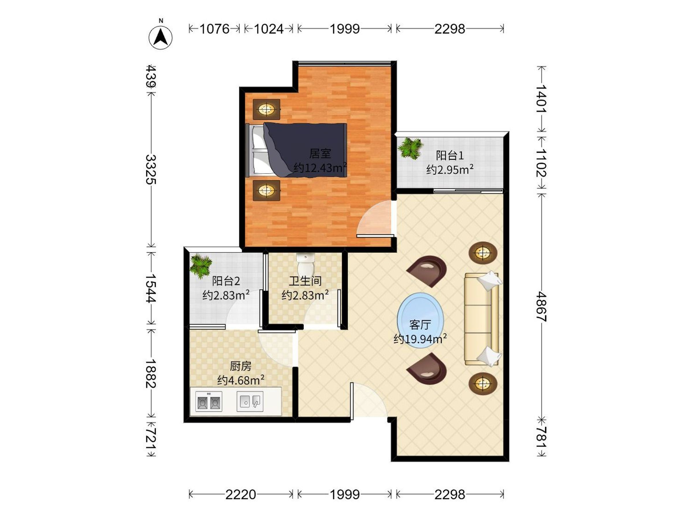 滨福世纪广场正规一房一厅，户型方正比较实用