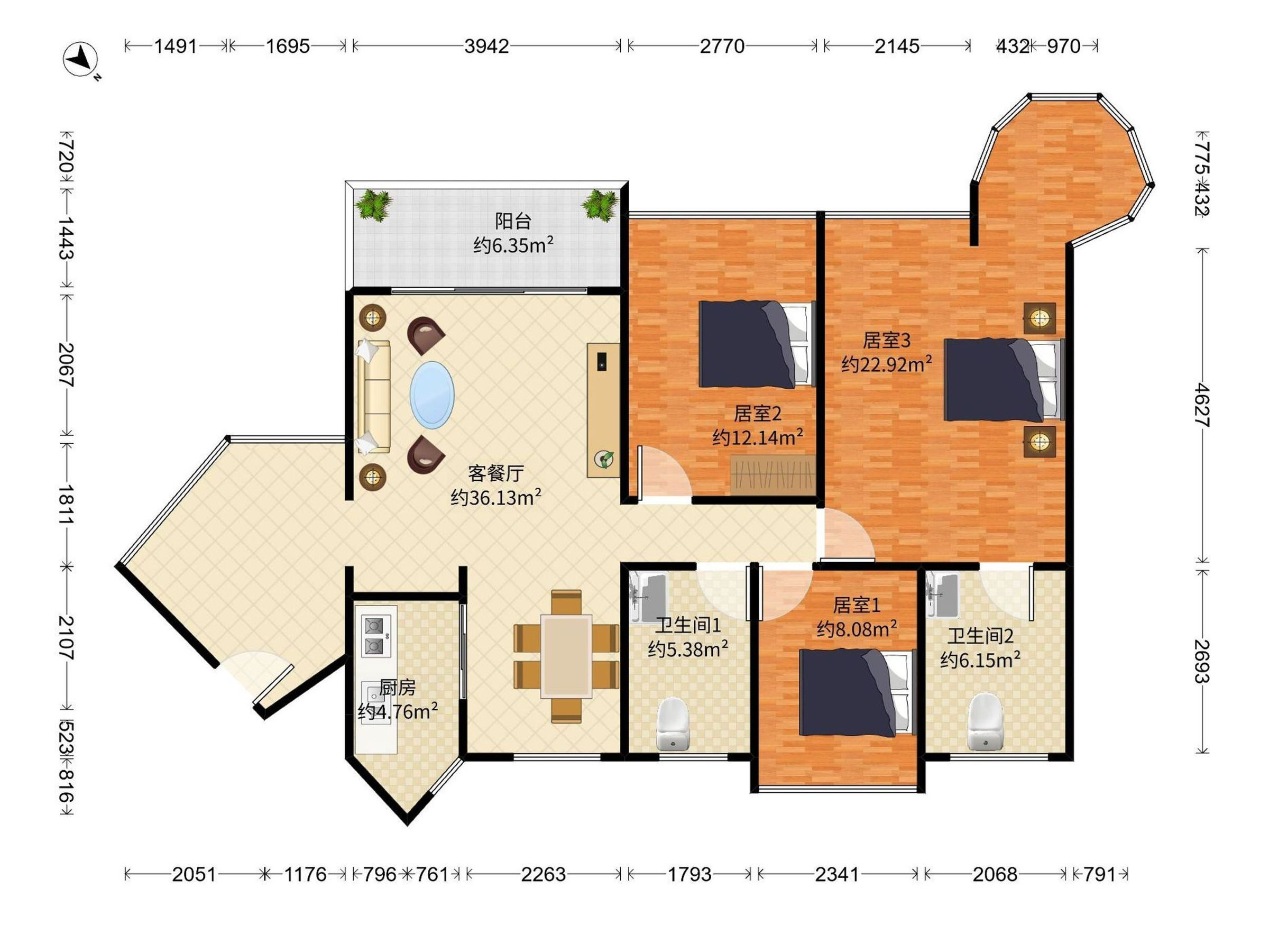 德沁苑，东南朝向，精装3室