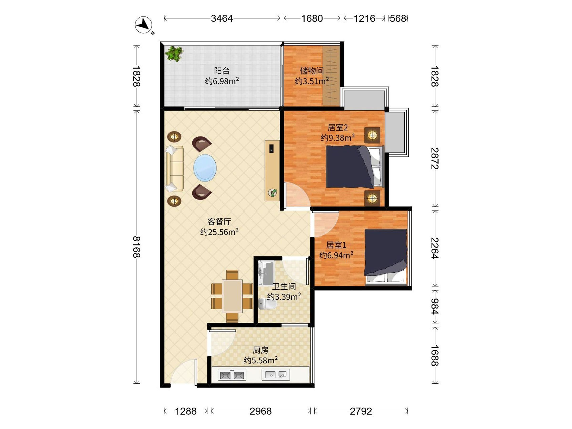 劲力城市明珠二期 3房2厅1卫 63.94㎡