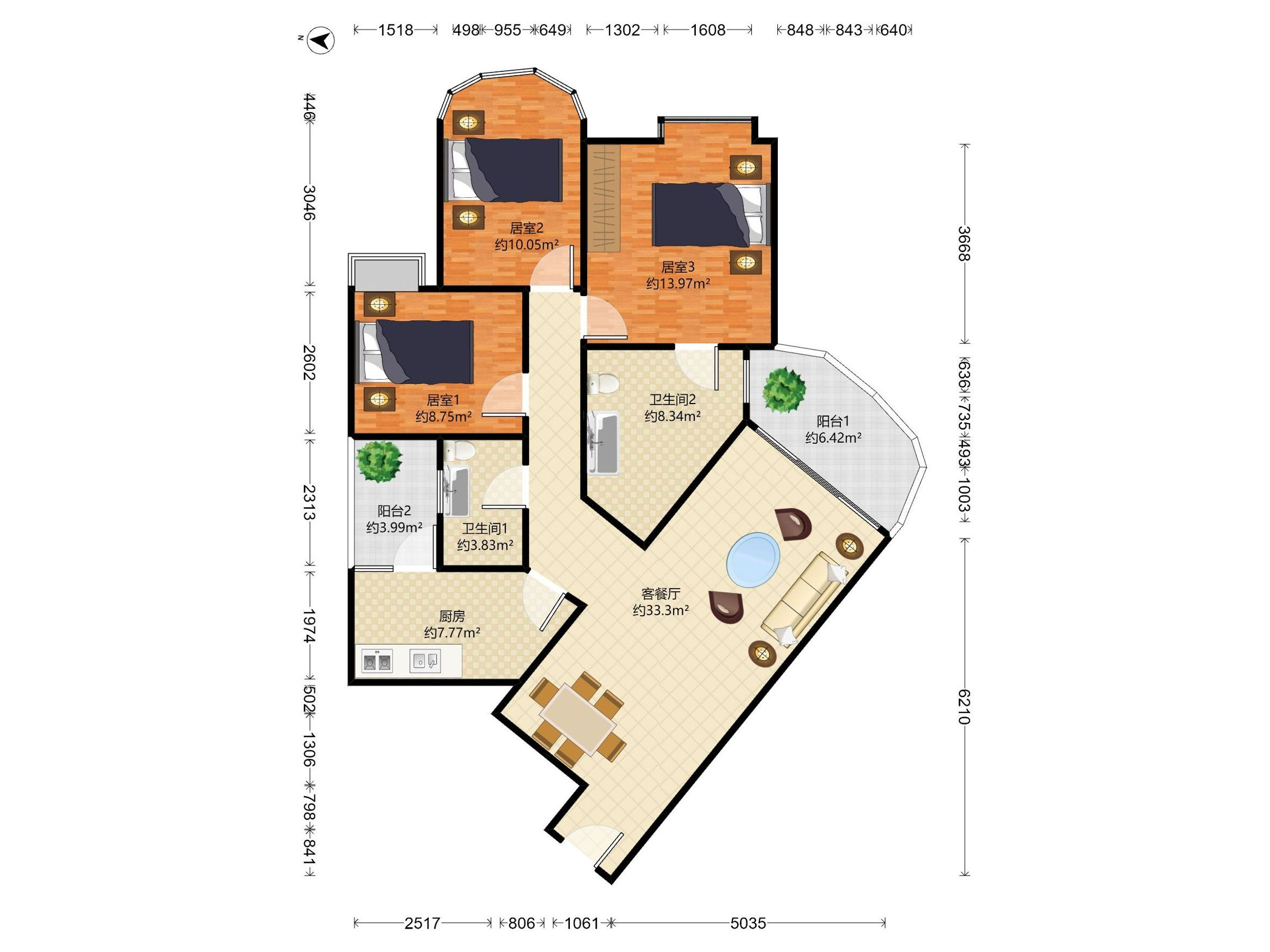 金宝创业家园 3房2厅2卫 122㎡