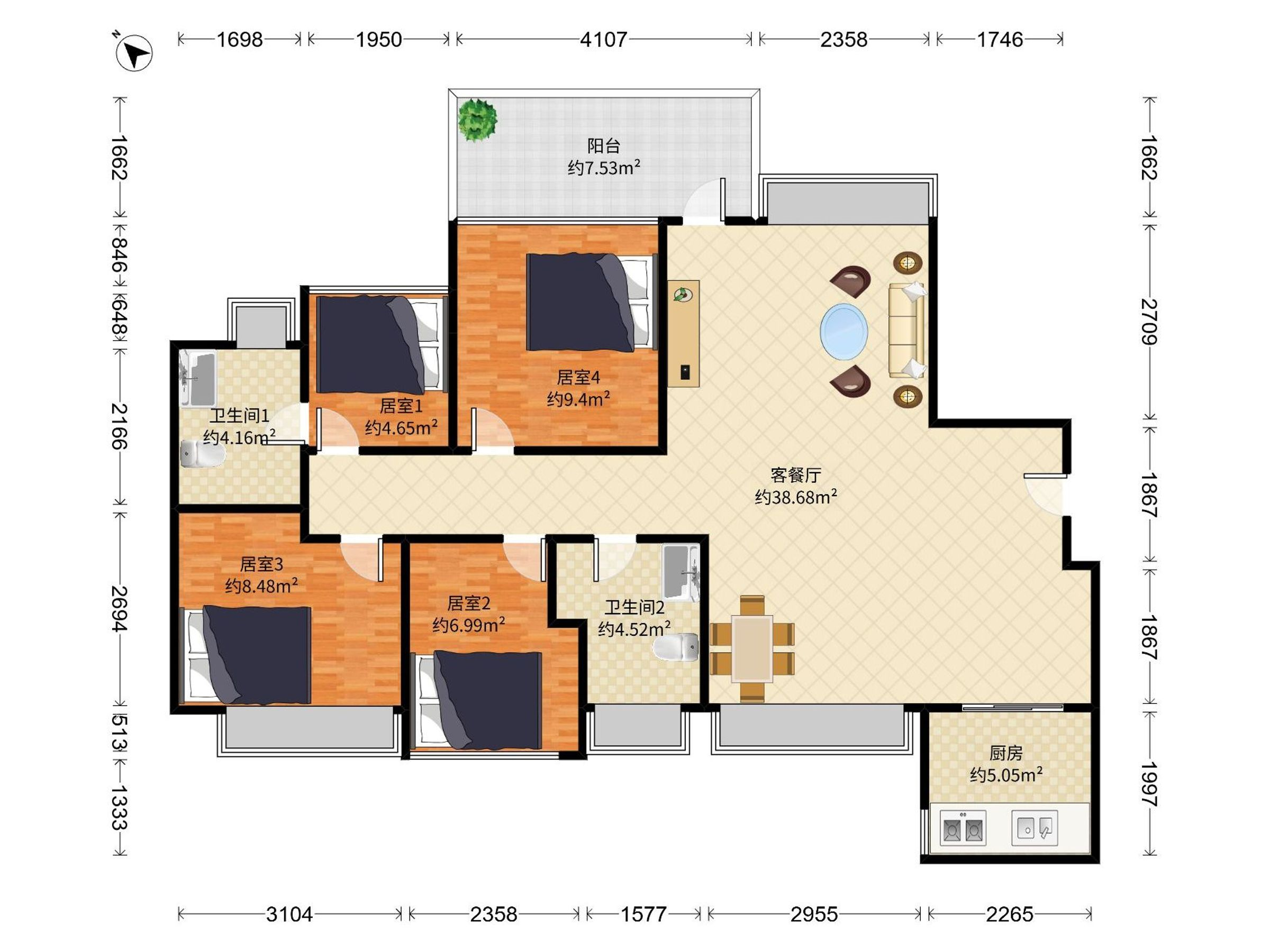 富士君悦府 4房2厅2卫 101.36㎡