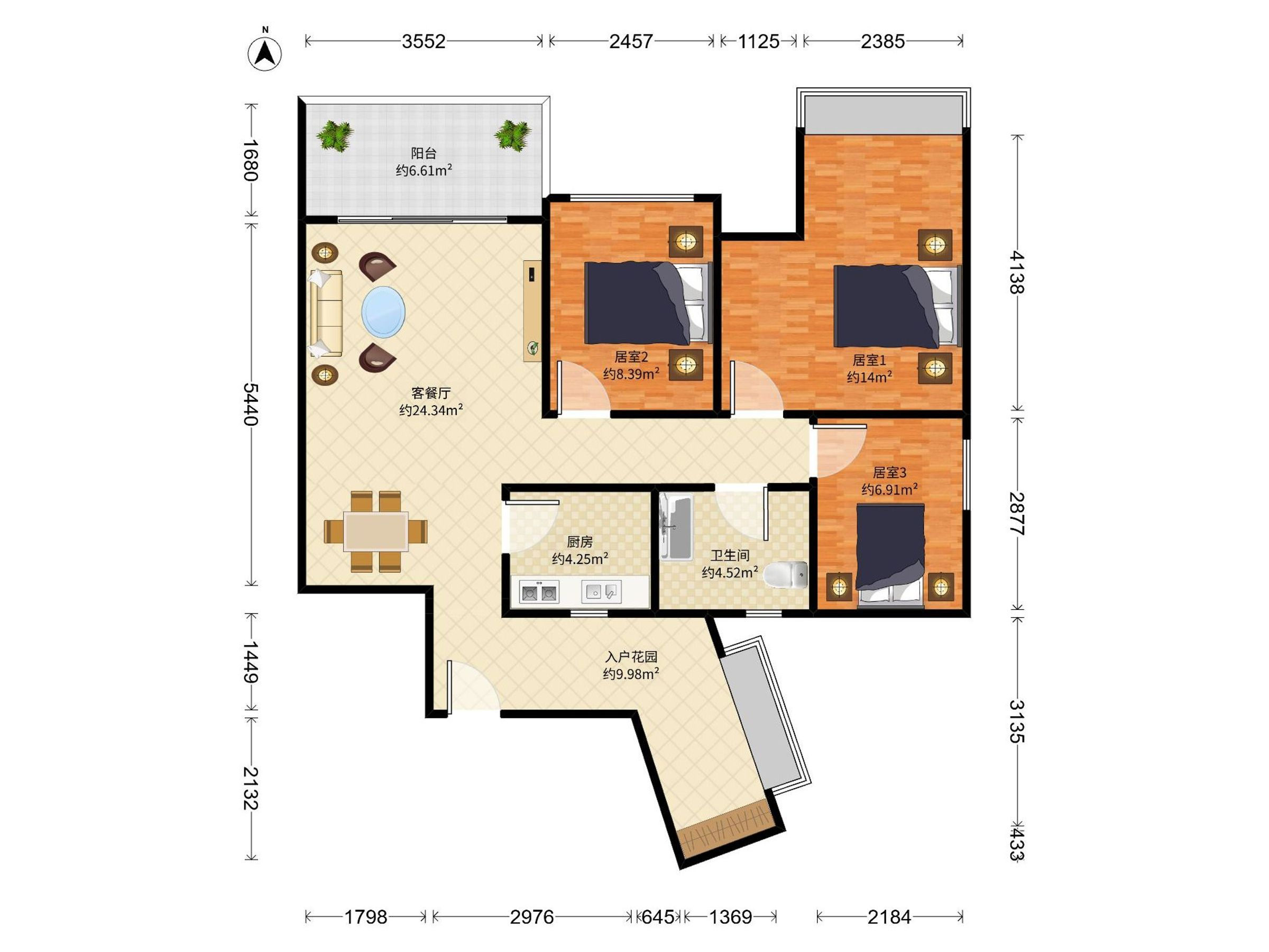 桂芳园八期 3房2厅1卫 84.38㎡