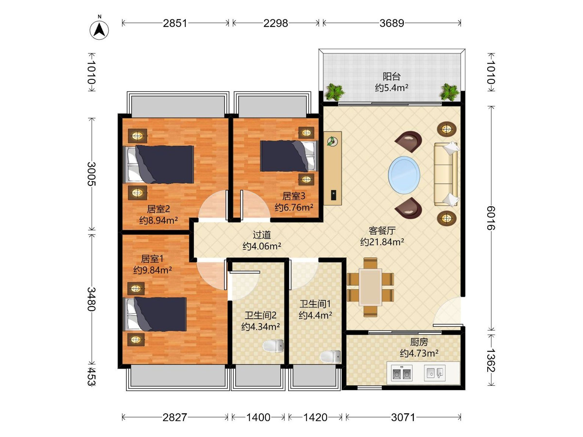 京基智农山海御园 3房2厅2卫 100.24㎡