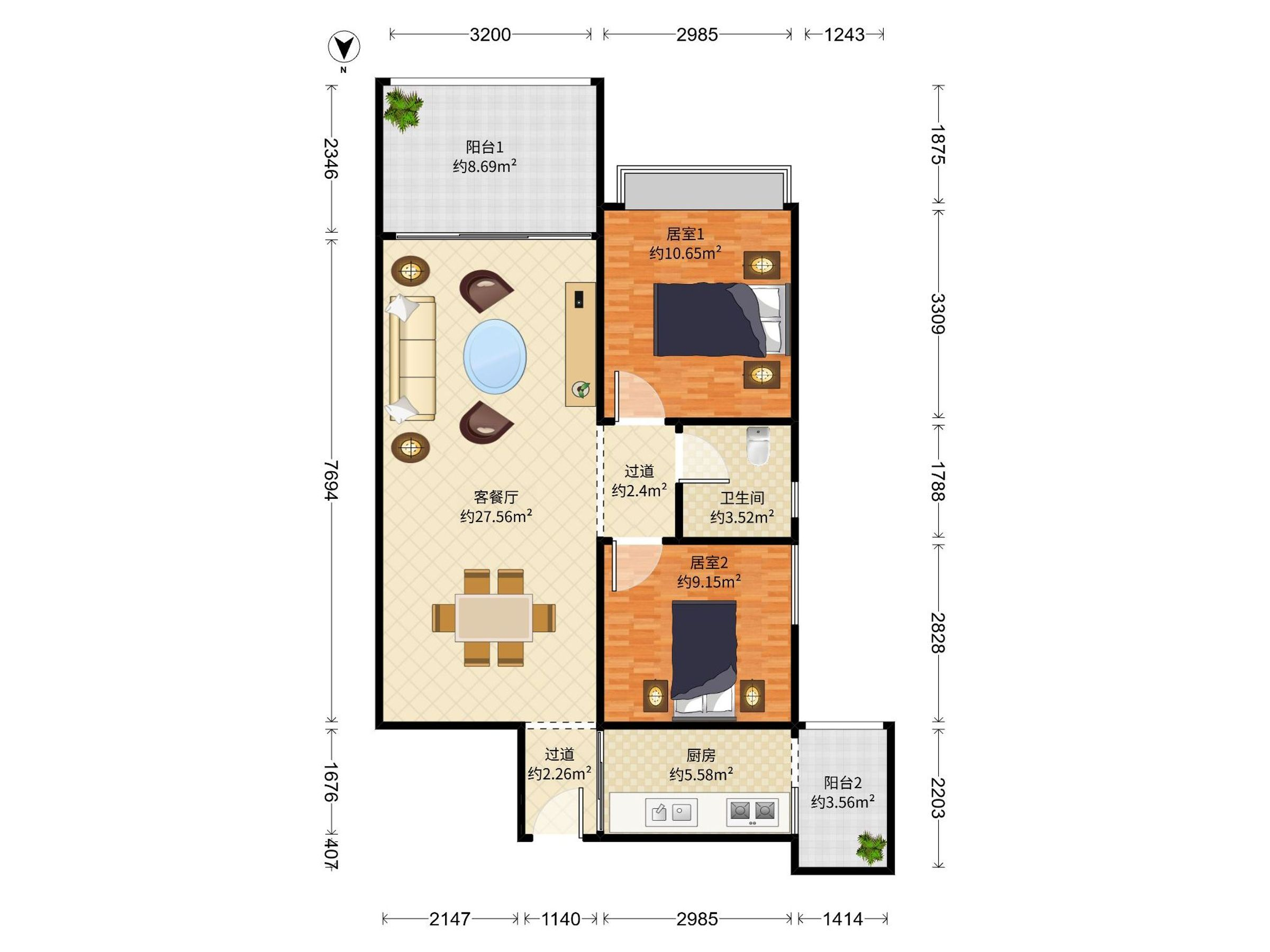 朝南精装大2房，满五红本，看房提前***