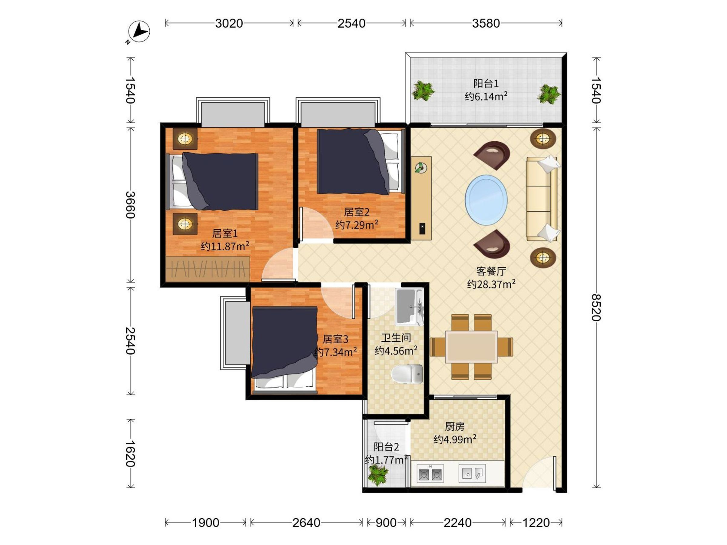 深云村 3房2厅1卫 89.7㎡