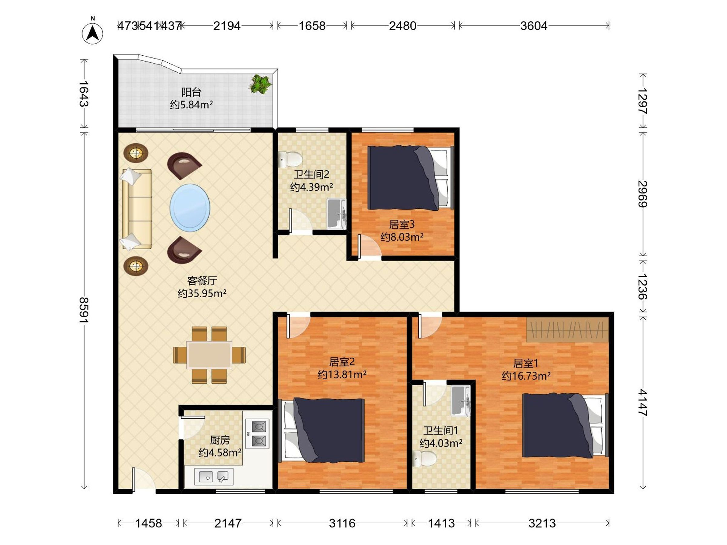 泰丽苑 3房2厅2卫 100.3㎡