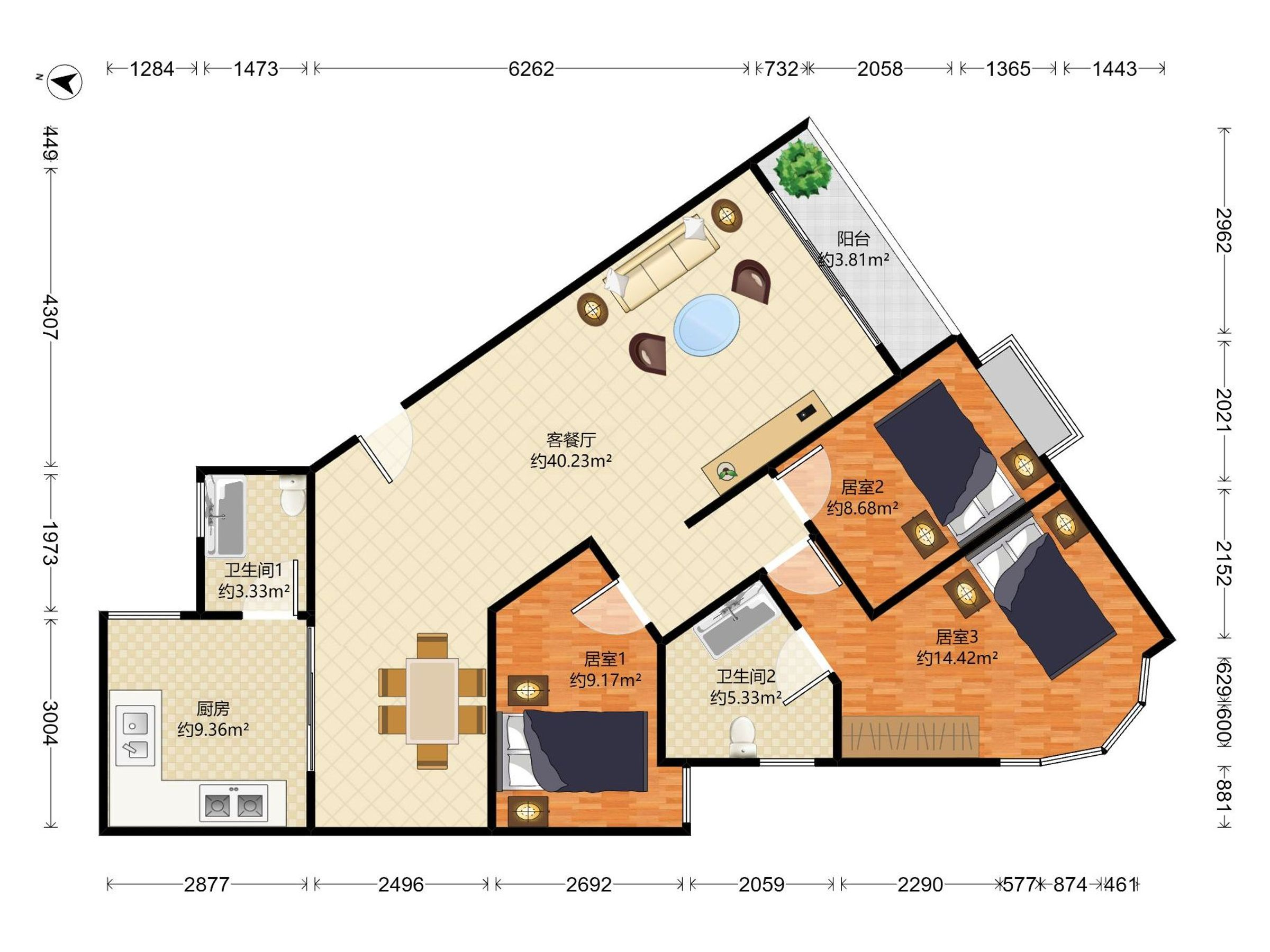 益田豪园居 3房2厅2卫 119.98㎡