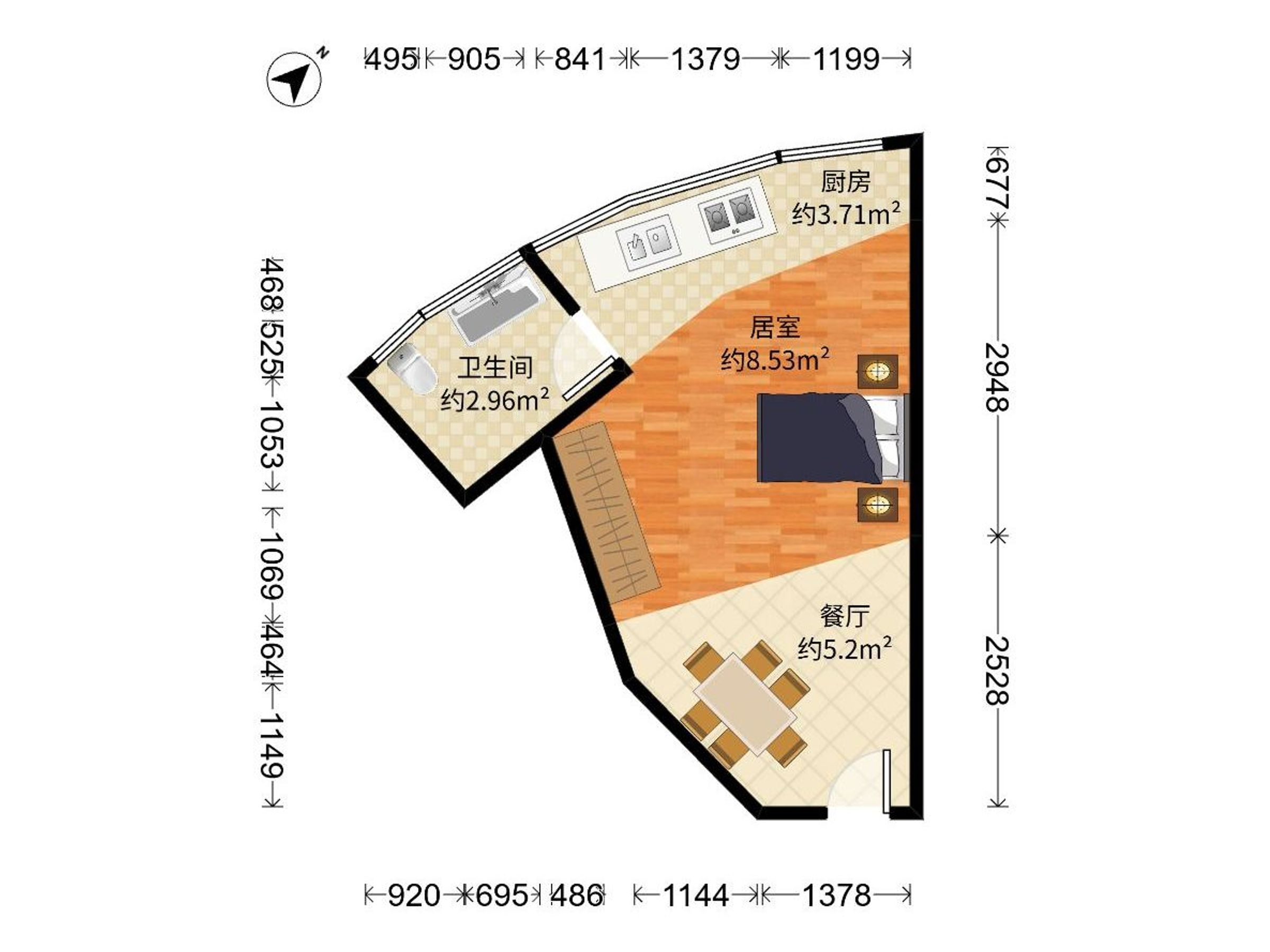 新鹏苑 1房1厅1卫 24.48㎡