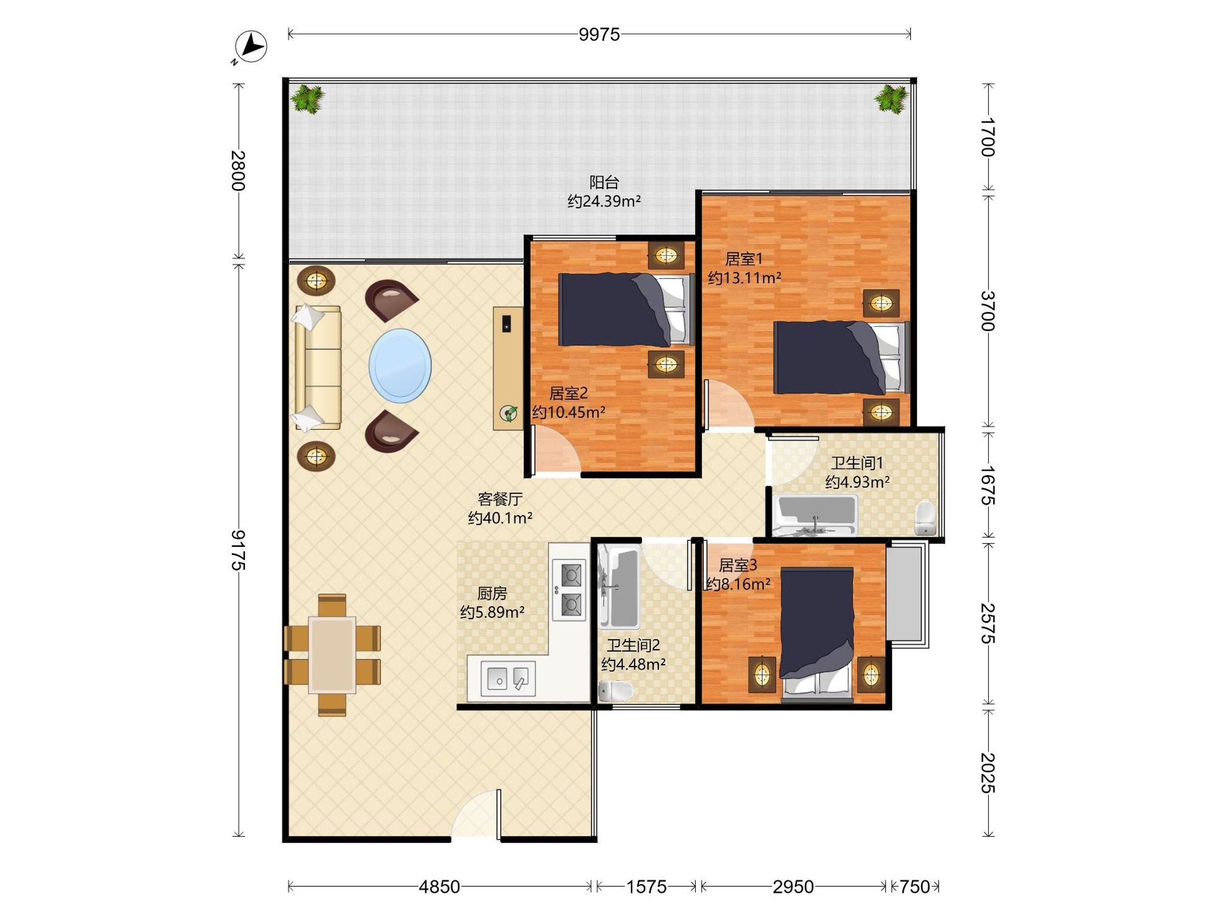 金港盛世华庭 3房2厅2卫 95.88㎡