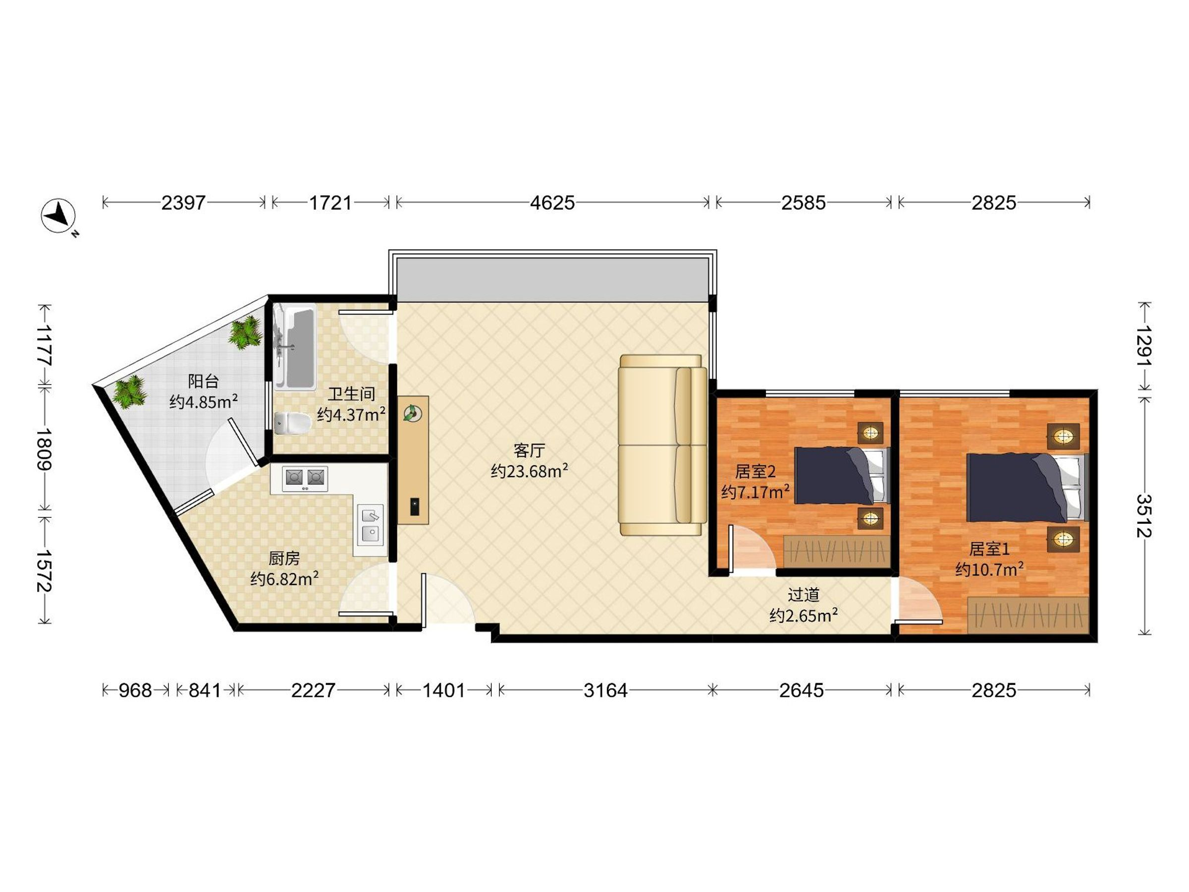 泛海拉菲花园2房，业主诚心出售