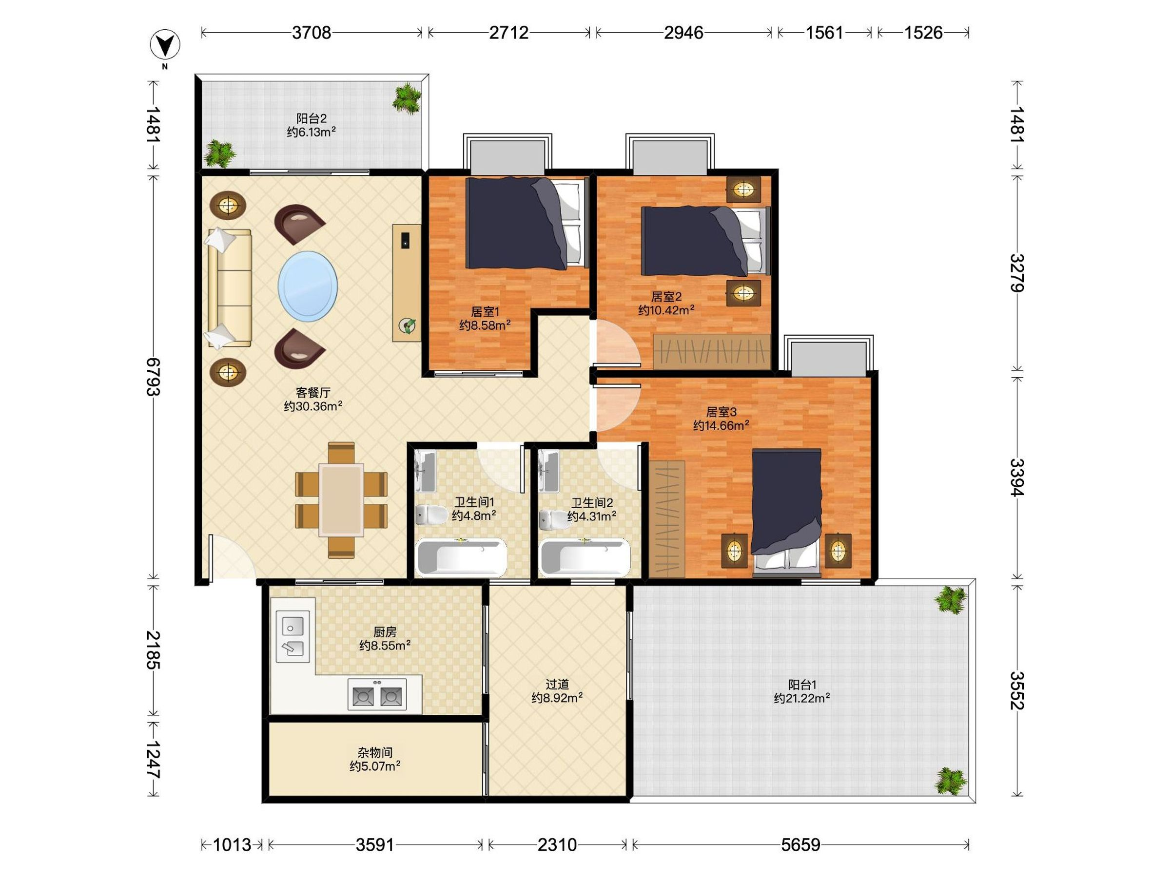 嘉怡苑 3房2厅2卫 116.11㎡