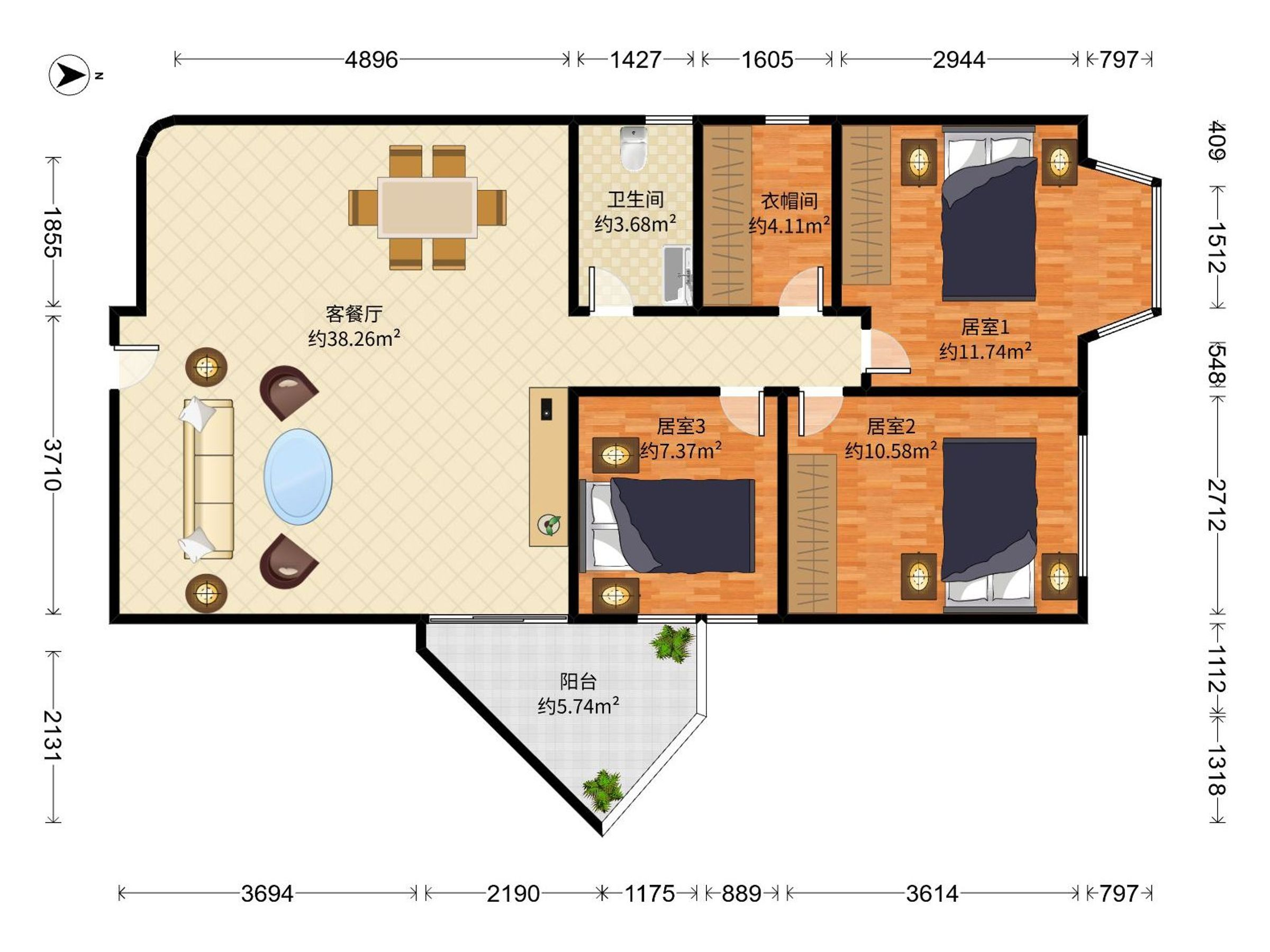 维富大厦 3房2厅1卫 100.45㎡