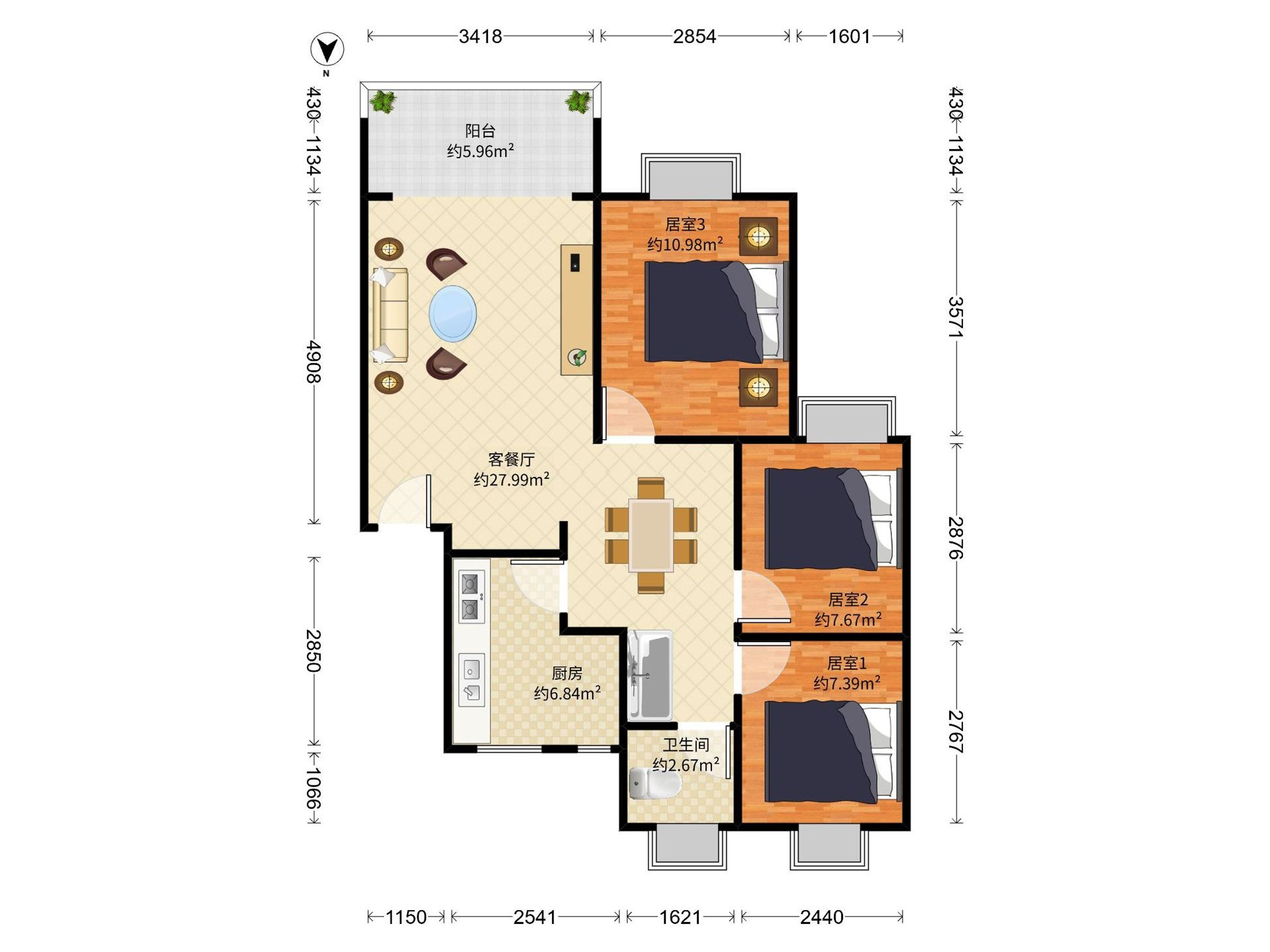松坪村 3房2厅1卫 76.5㎡