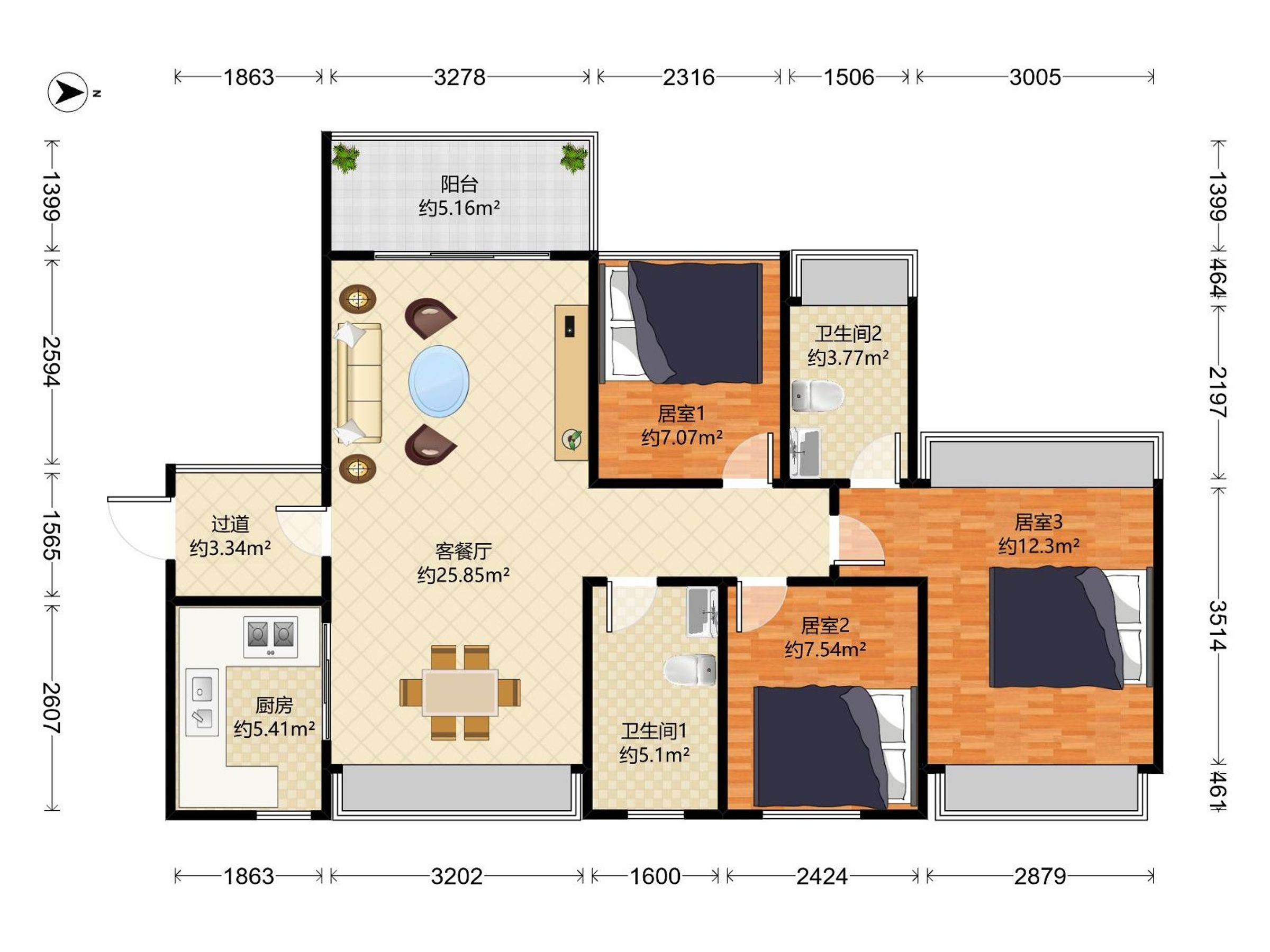 平湖佳兆业广场 3房2厅2卫 89.53㎡
