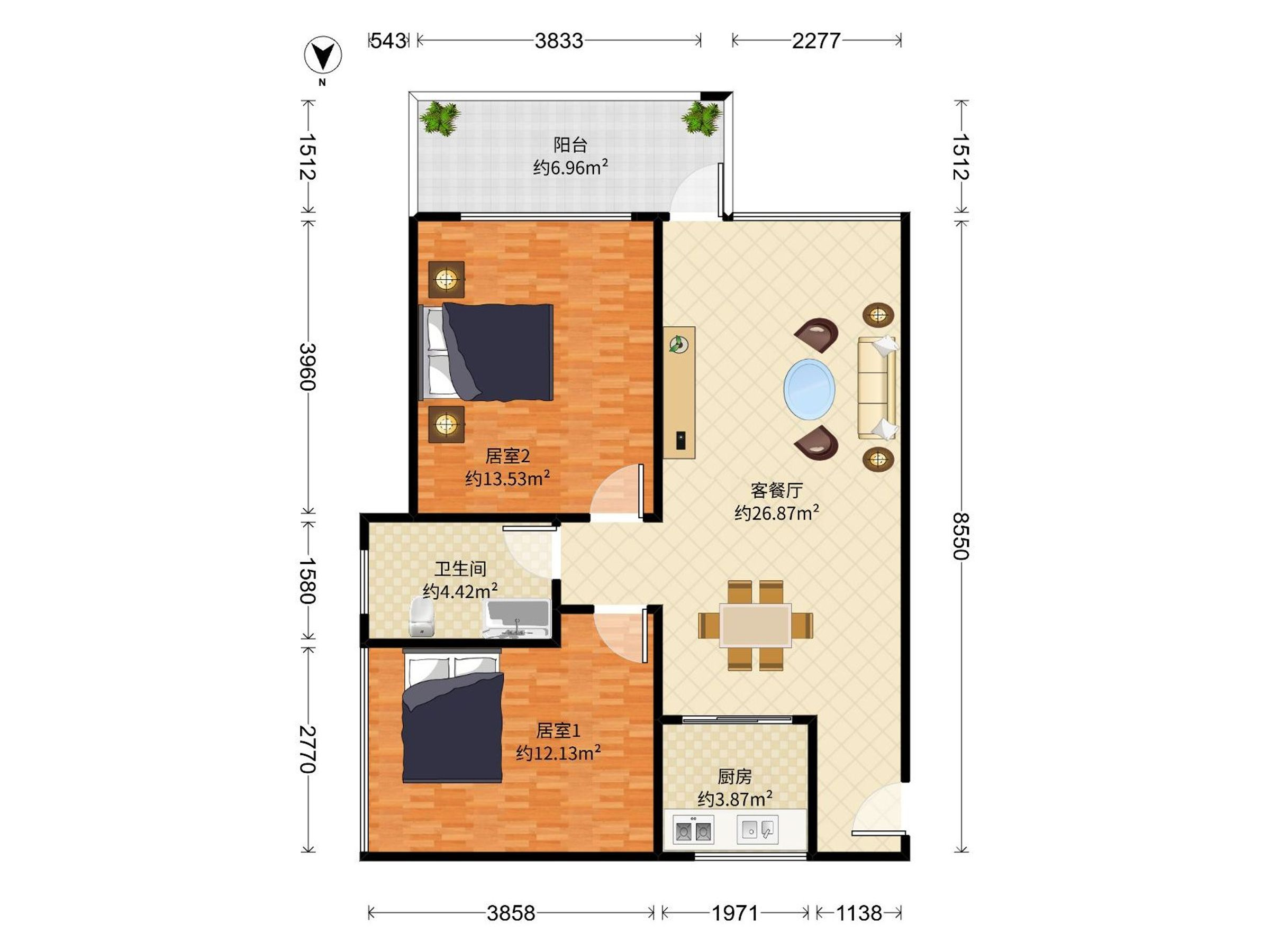 信义嘉御山 2房2厅1卫 76.38㎡