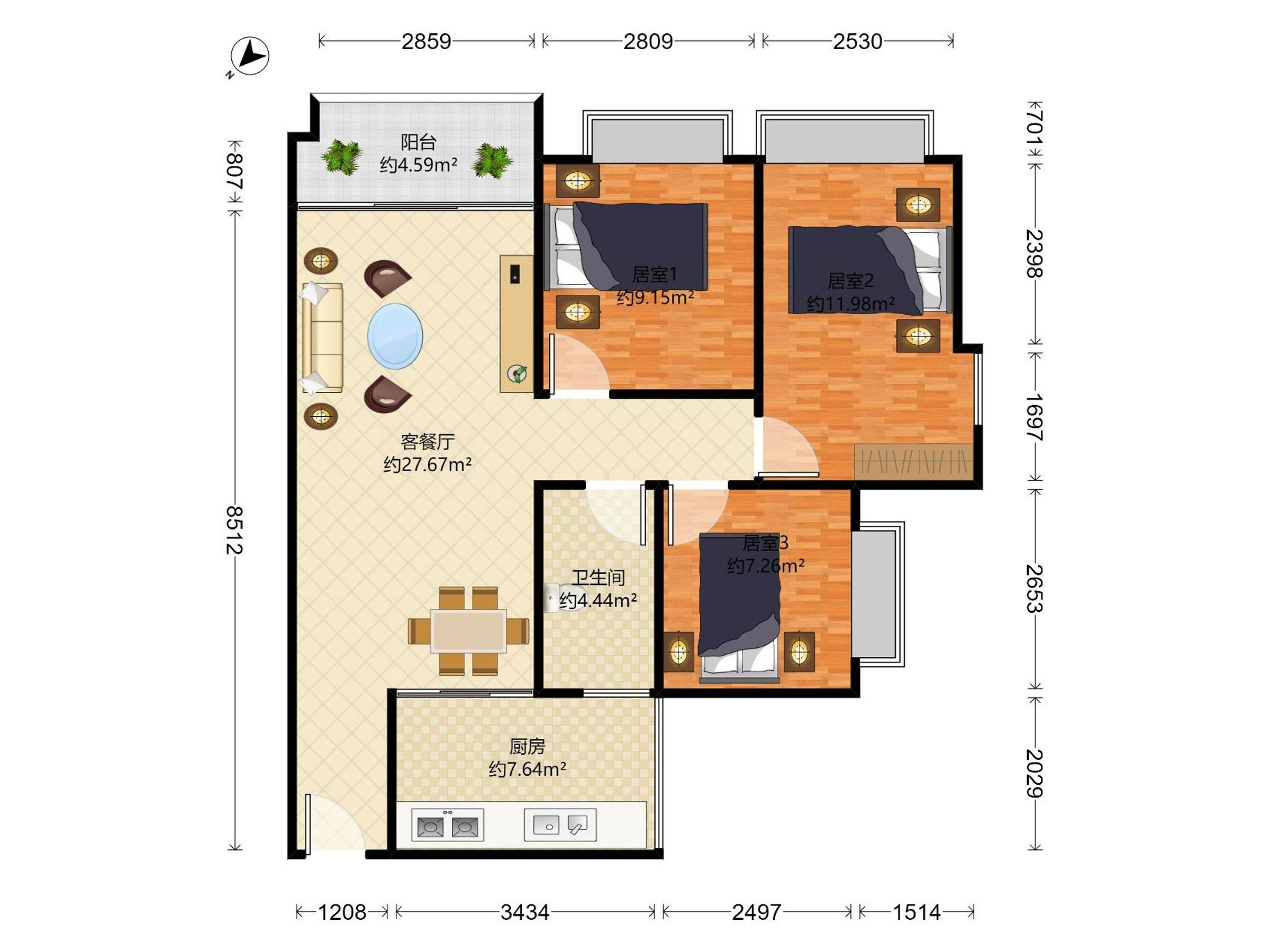 户型方正，布局设计合理，采光良好，通透视野开阔