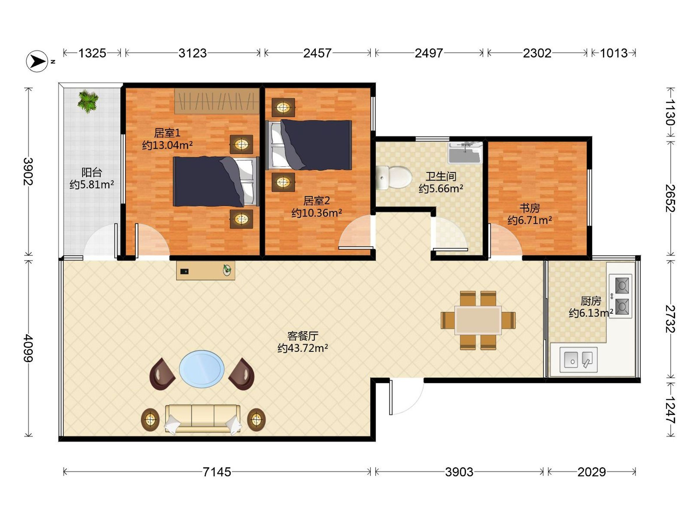 36小区 3房2厅1卫 91.2㎡