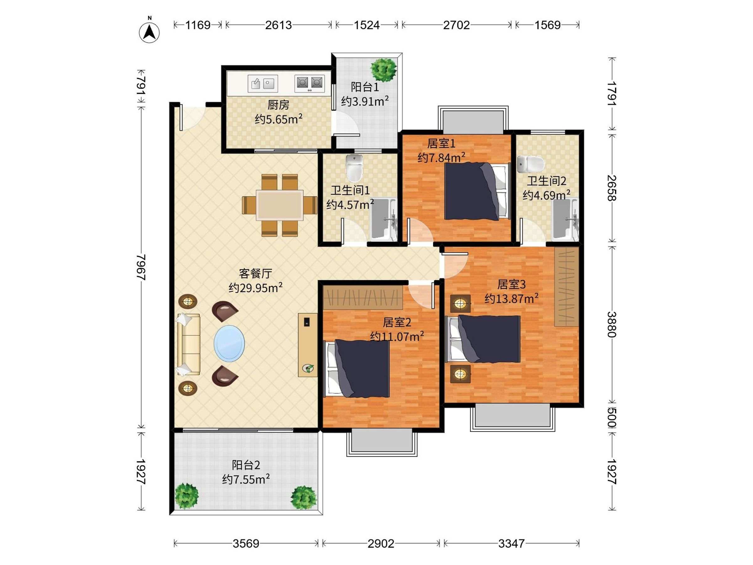 大信海岸家园 3房2厅2卫 106.6㎡