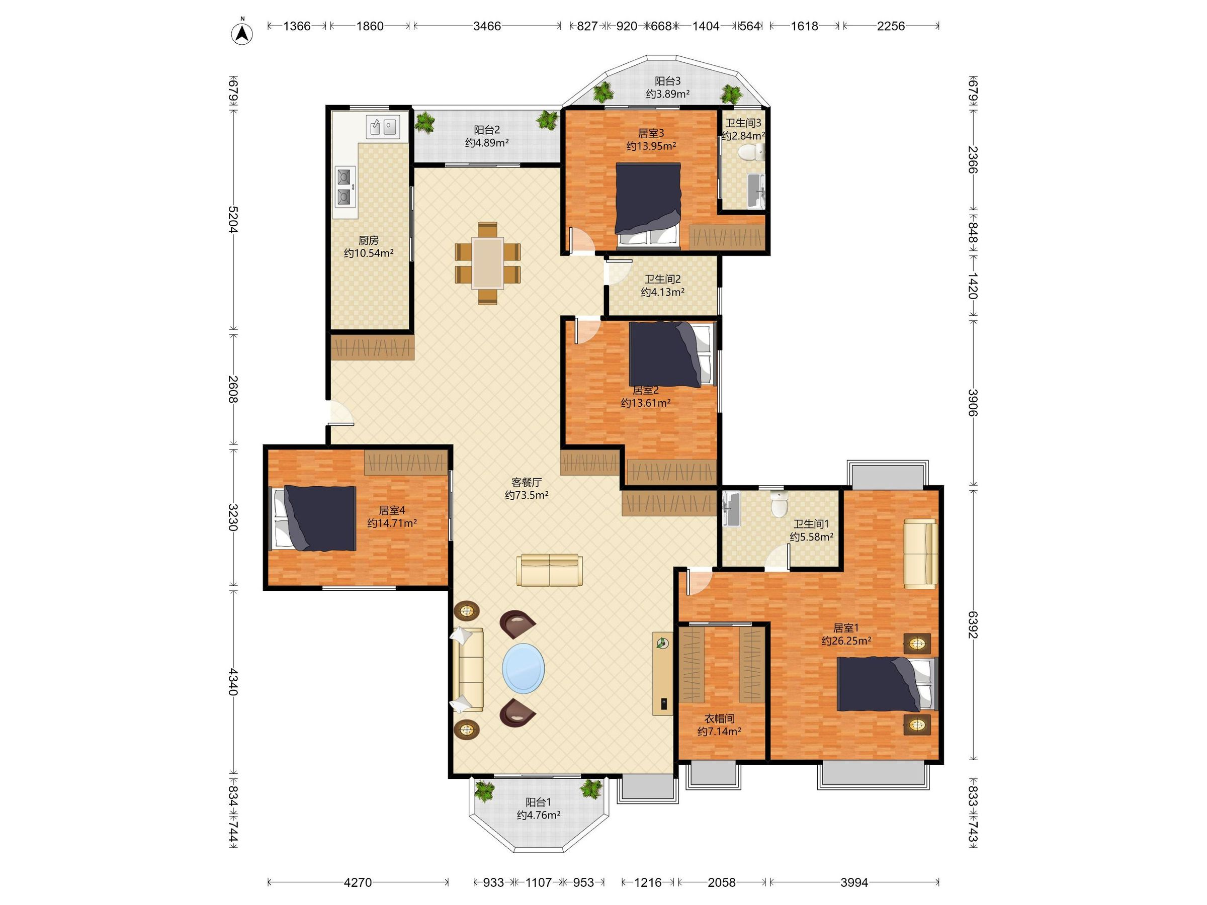 永怡聚豪园 4房2厅3卫 227㎡