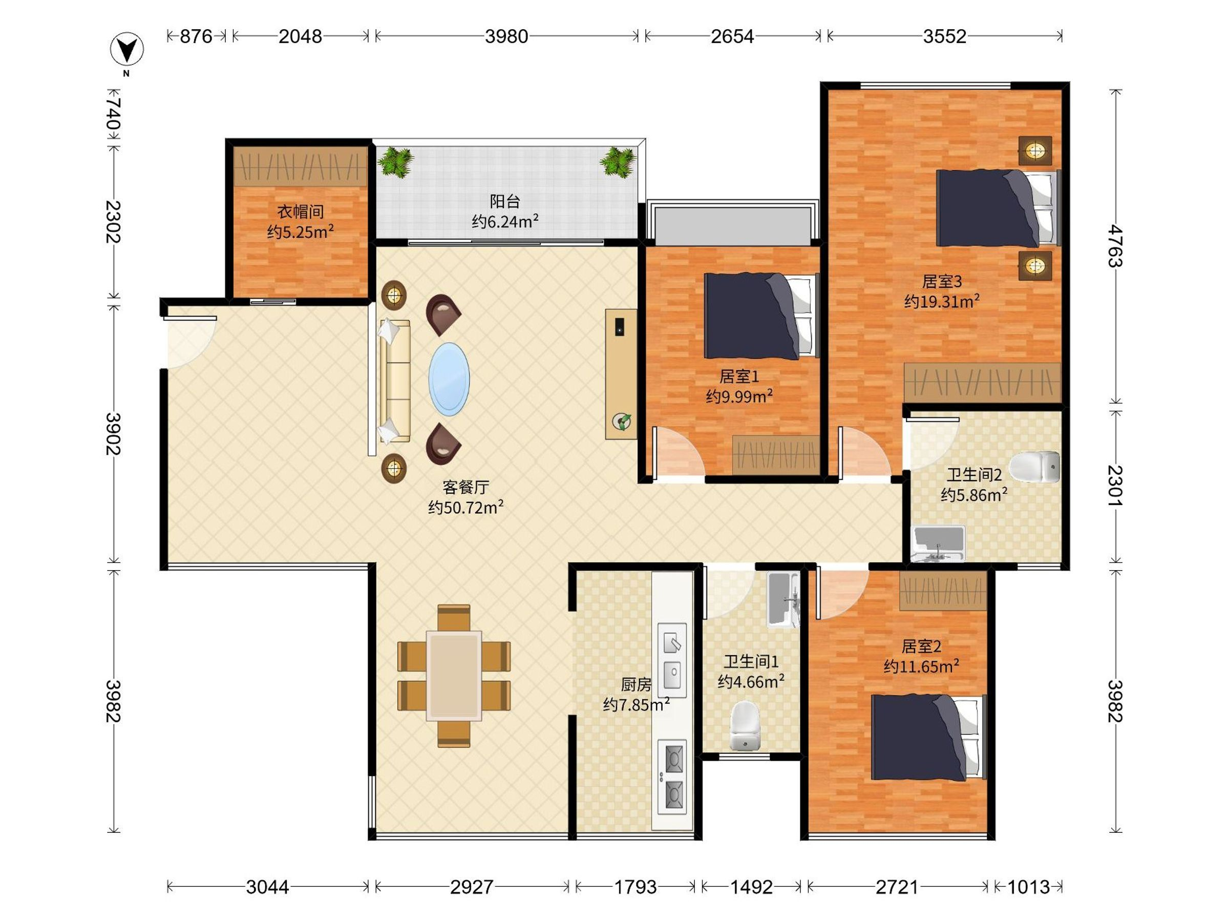 水岸新都五期 3房2厅2卫 140.15㎡