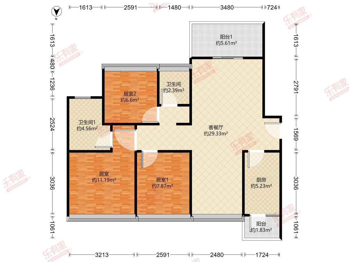 新霖荟璟花园 3房2厅2卫1厨2阳94.57m² 南北
