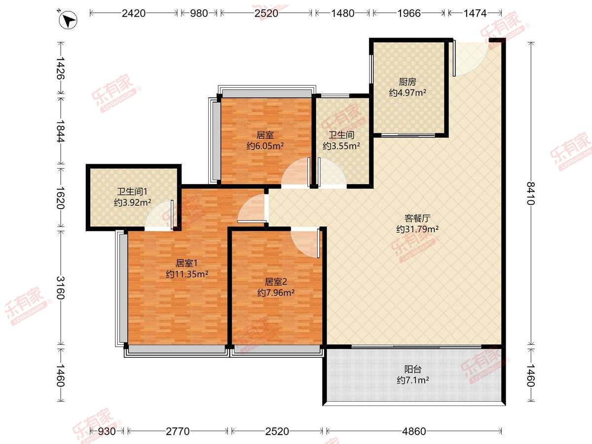 珑悦理家园 3房2厅2卫1厨1阳101.0m² 西南