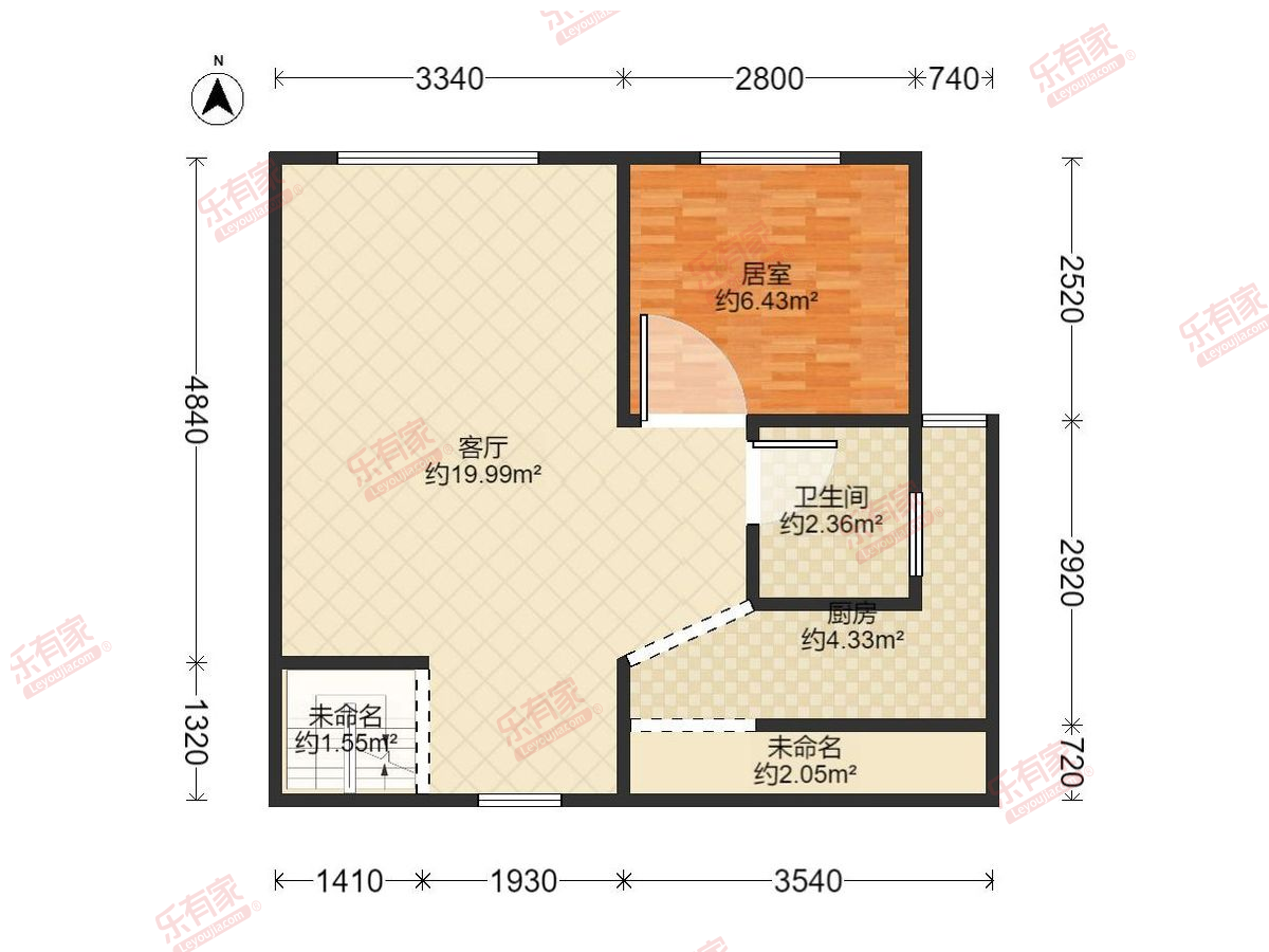 星河湾区壹号 1房1厅1卫1厨0阳40.0m² 南 1