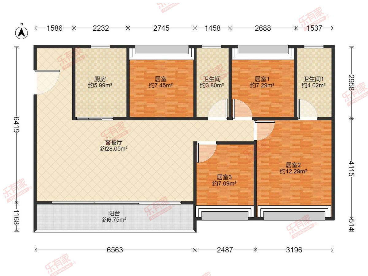 澜汇云庭花园 4房2厅2卫1厨1阳129.0m² 东南