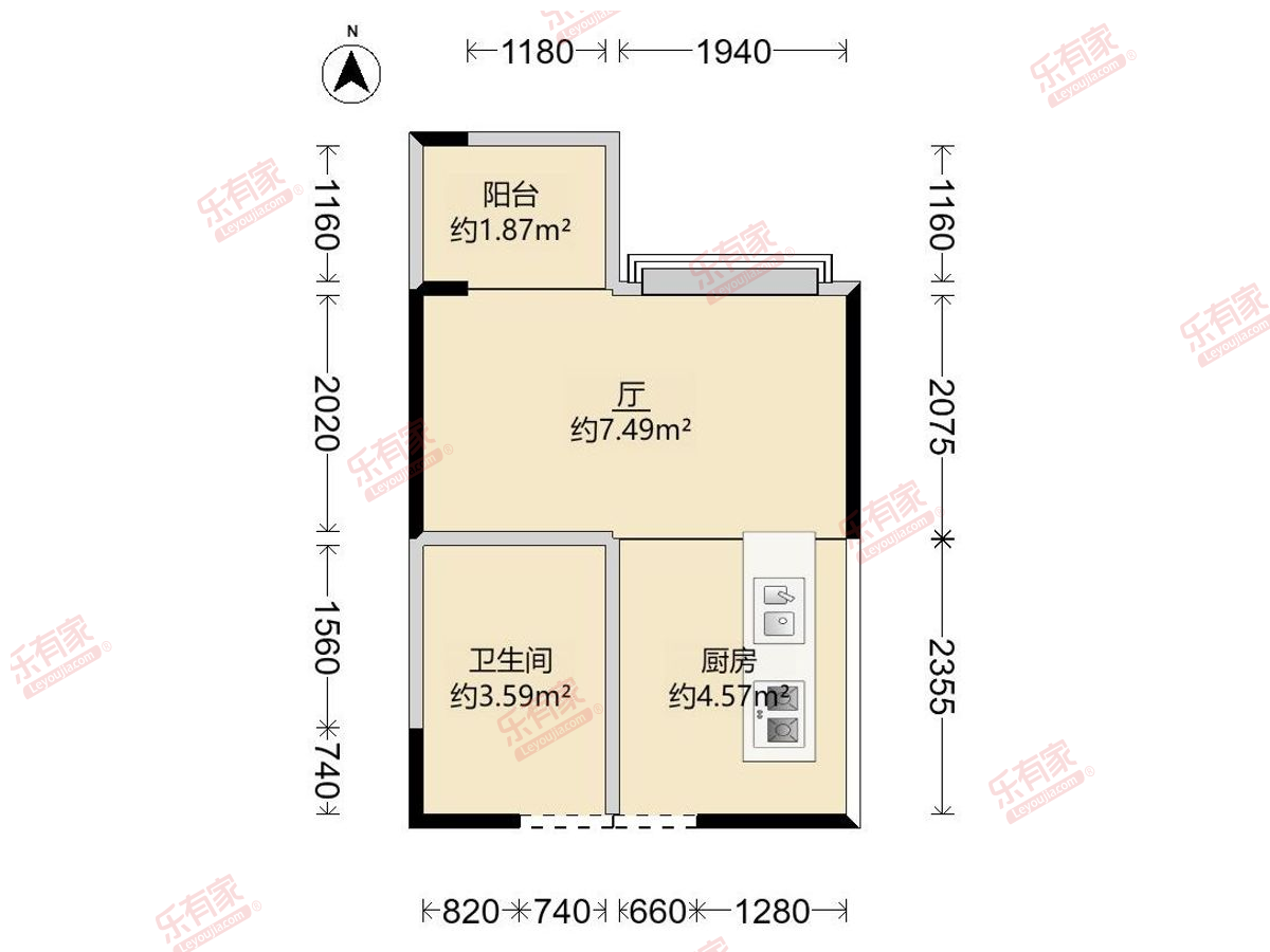 共联都市智谷 0房1厅1卫1厨1阳28.0m² 北