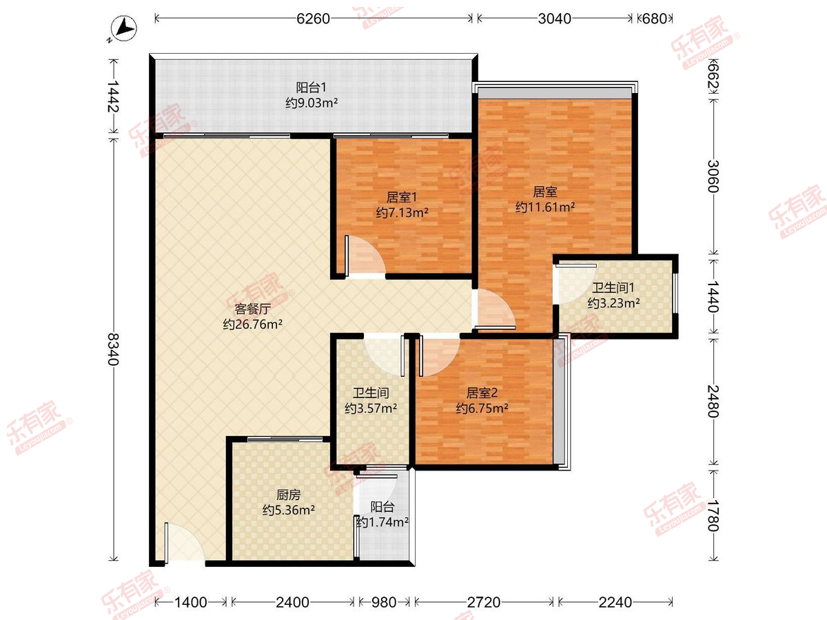 特发香阅四季 3房2厅2卫1厨2阳96.0m² 东南