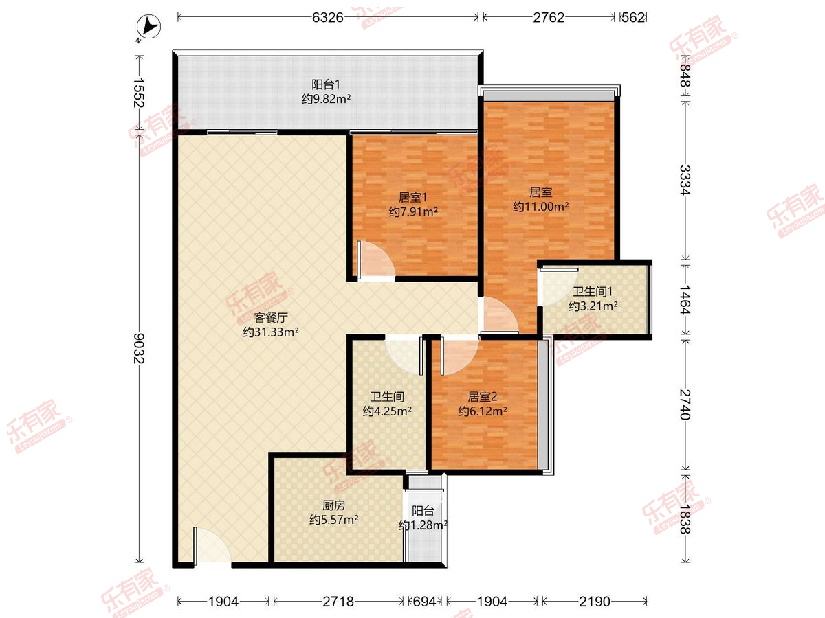 特发香阅四季 3房2厅2卫1厨2阳89.0m² 东南