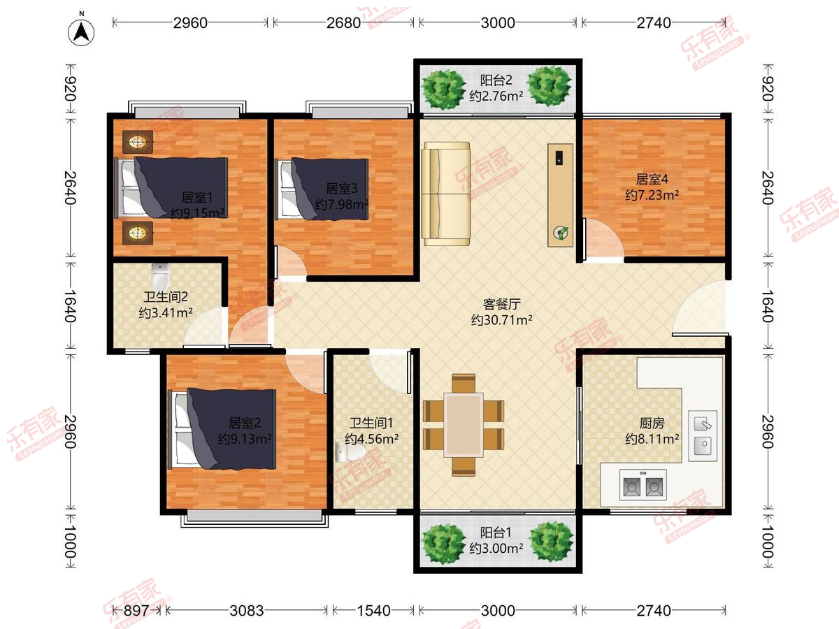 中国铁建海语熙岸 4房2厅2卫1厨2阳119.0m² 东南