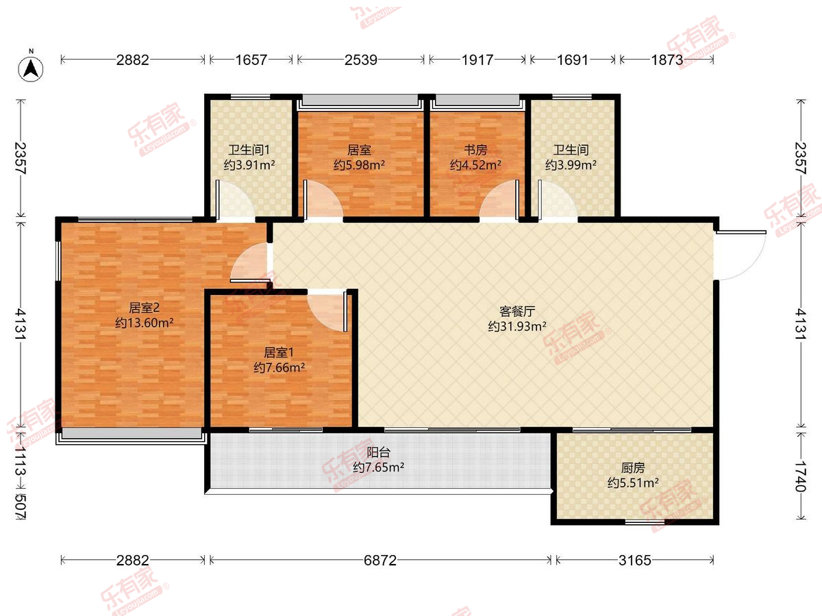 御湖境花园 4房2厅2卫1厨1阳120.0m² 南