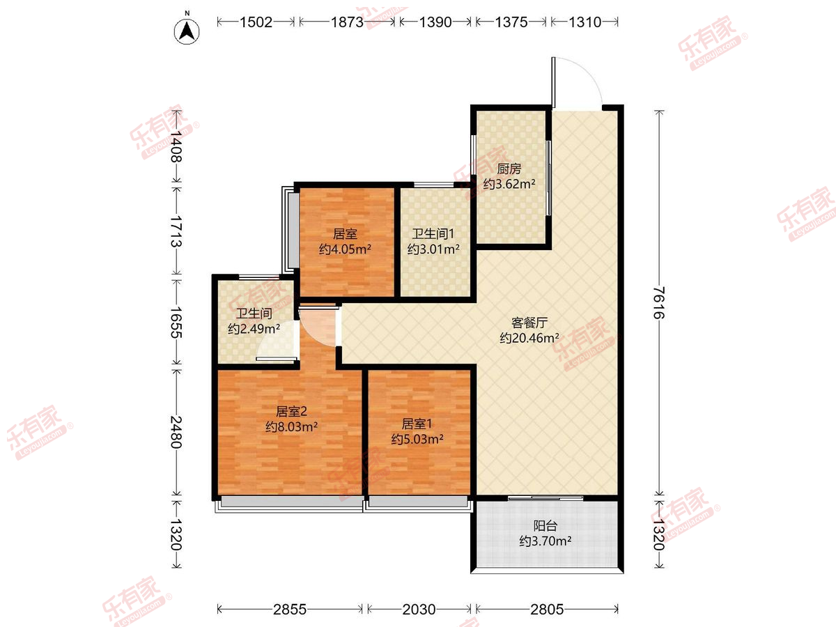 御湖境花园 3房2厅2卫1厨1阳80.0m² 南