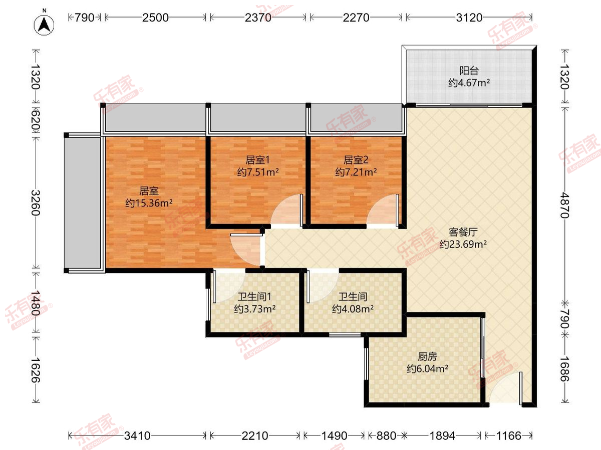 中建观玥名邸 3房2厅2卫1厨1阳80.0m² 东北
