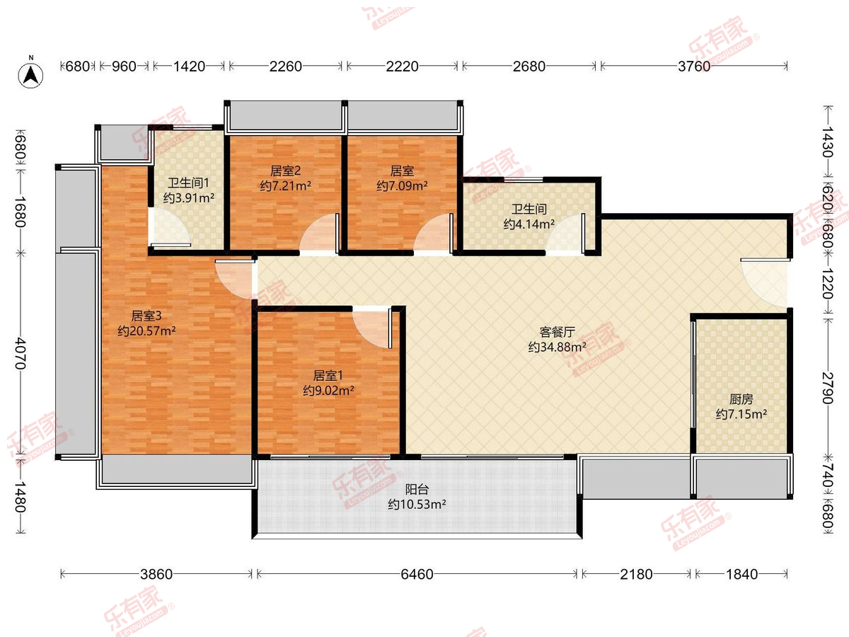 中建观玥名邸 4房2厅2卫1厨1阳110.0m² 西南