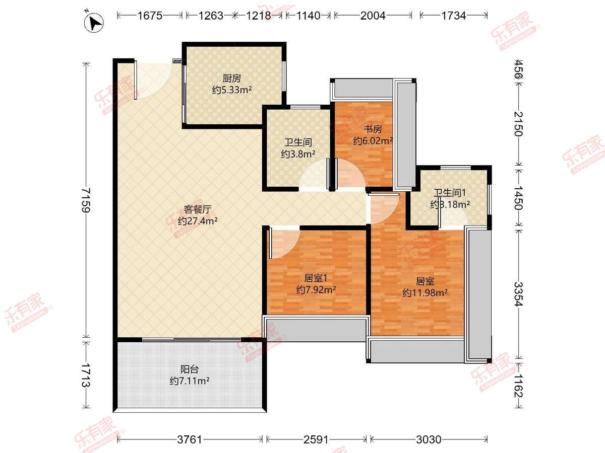 珑门壹品 3房2厅2卫1厨1阳85.0m² 西南