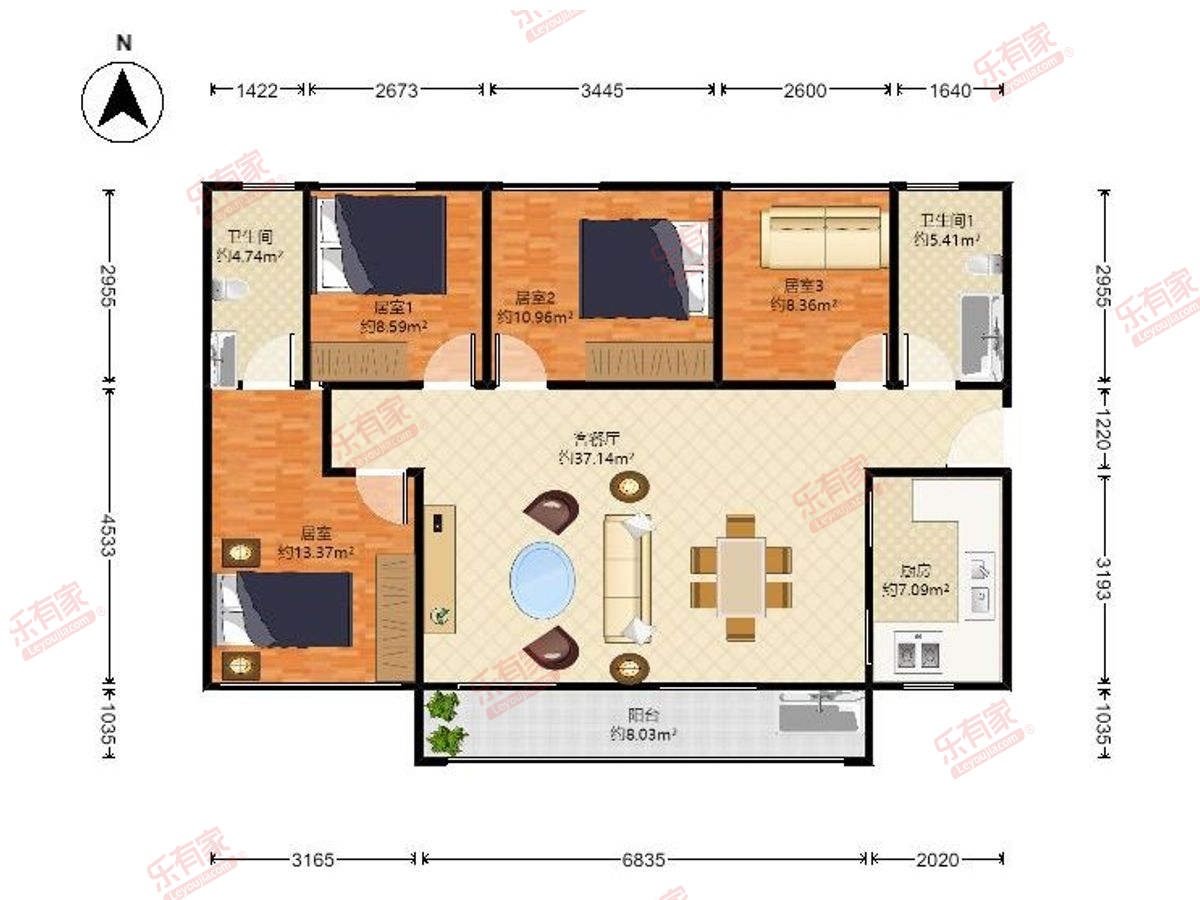 华丰金湾 4房2厅2卫1厨1阳115.0m² 南