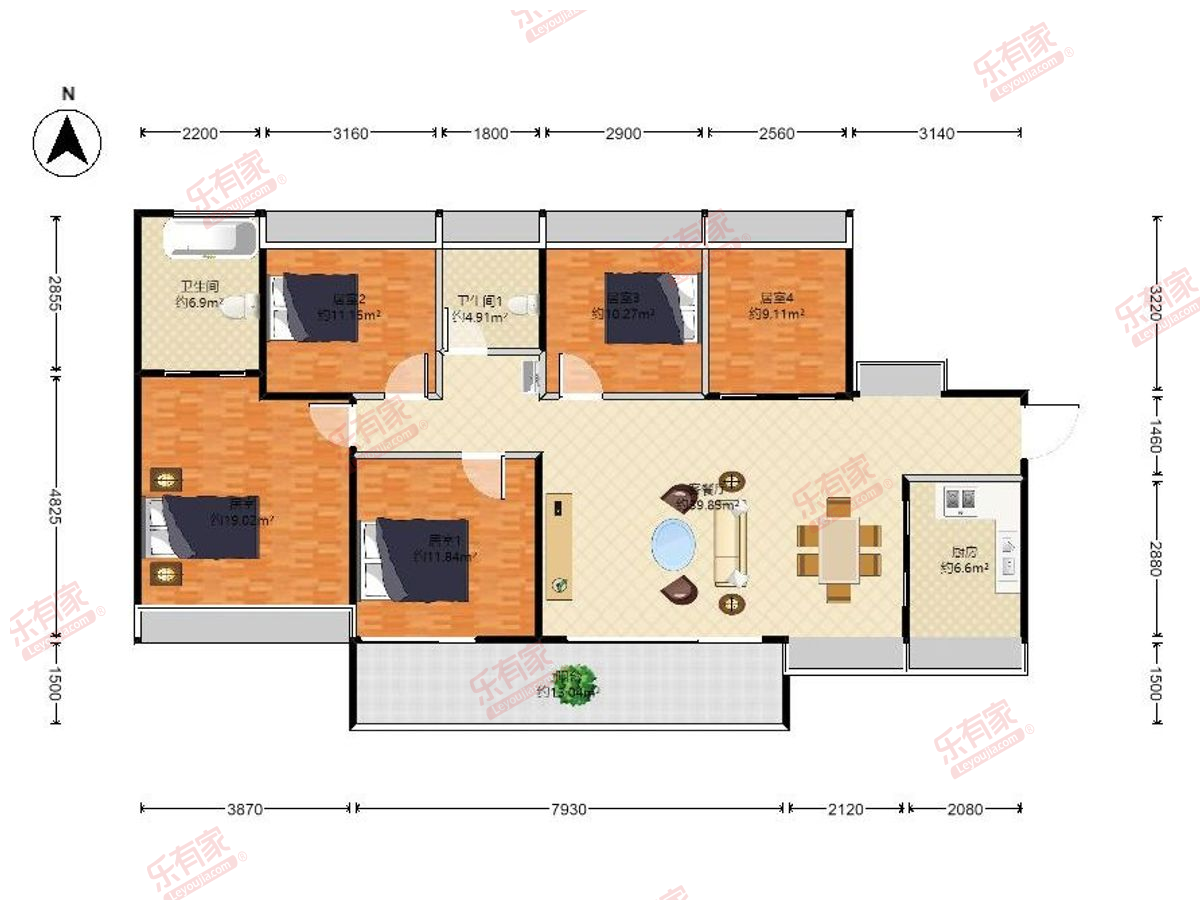 云山海公馆 5房2厅2卫1厨1阳155.0m² 东南