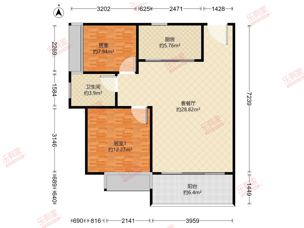 金地环湾城 2房2厅1卫1厨1阳78.0m² 西南